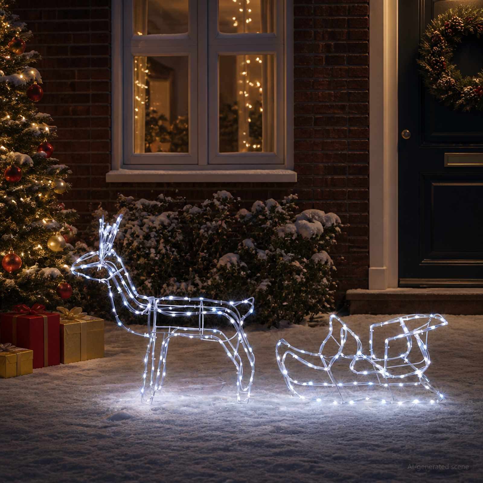 Decorazione natalizia con renna e slitta LOVIISA 240 LED
