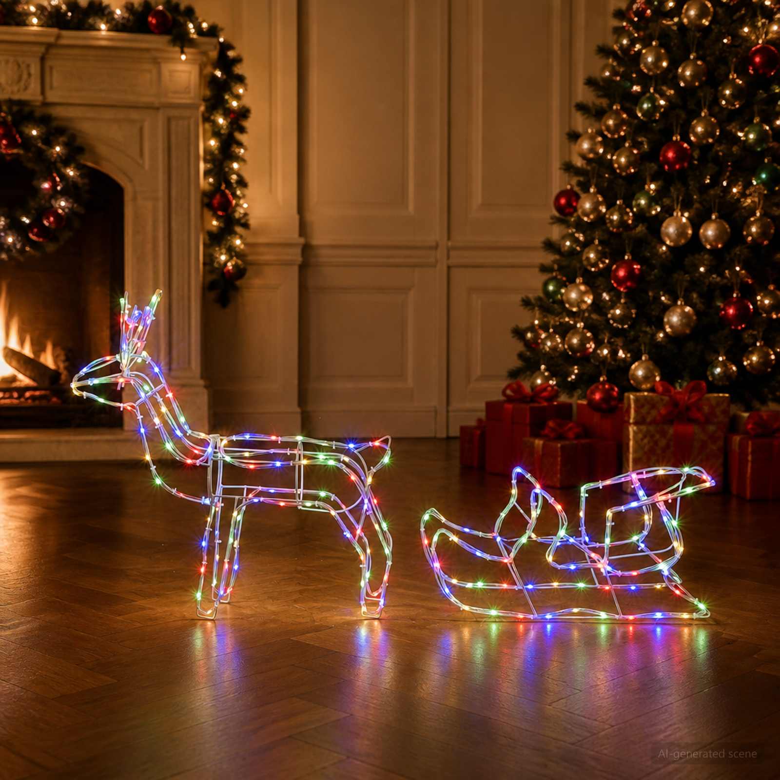 Decorazione natalizia con renna e slitta LOVIISA 240 LED