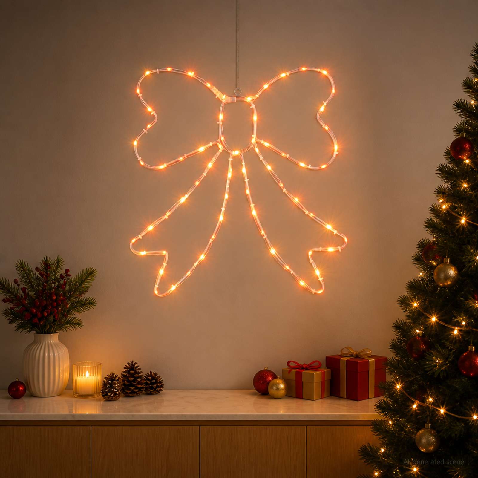 Fiocco di Natale luminoso LED LOVIISA 70 LED Rosso 50 x 51 cm