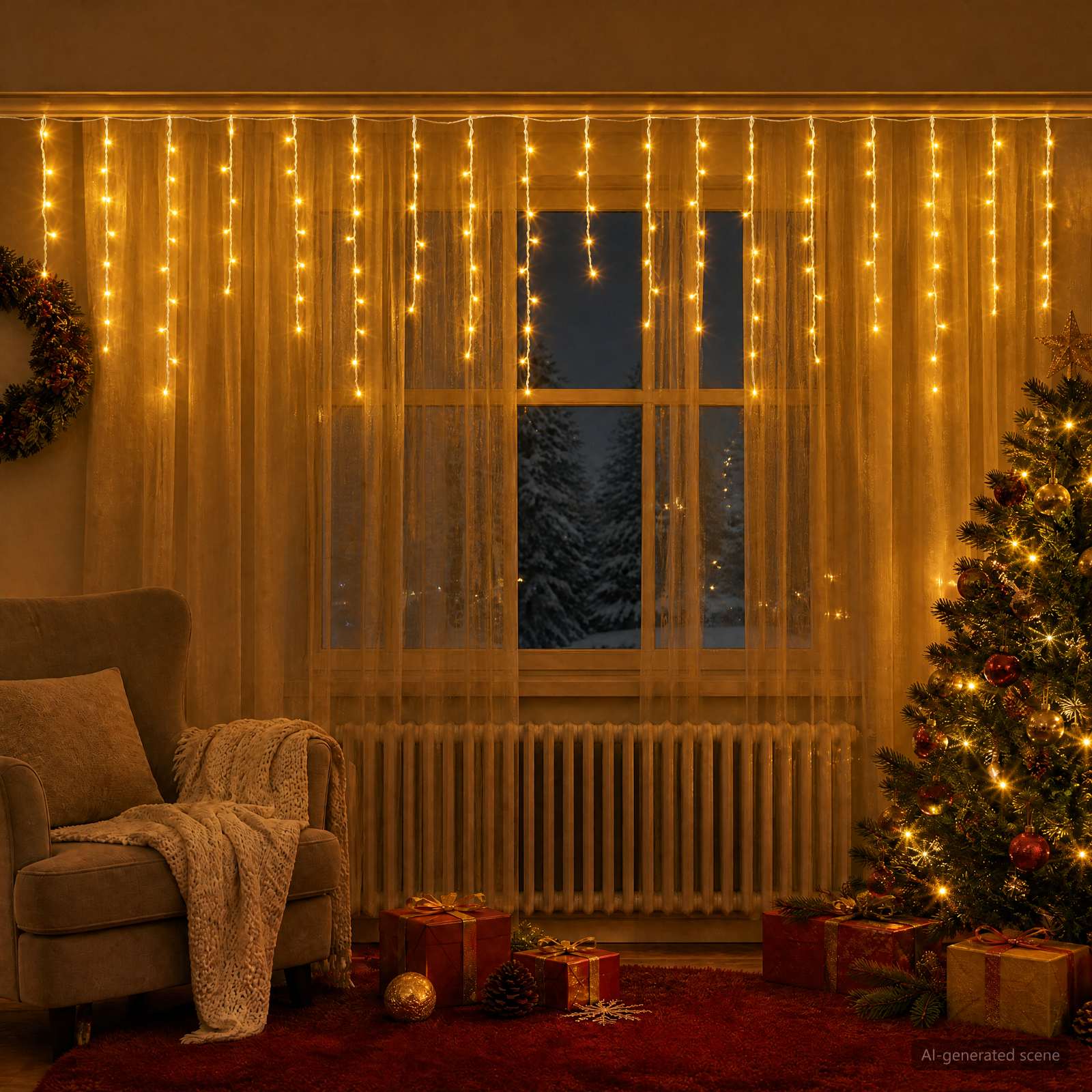 Tende di luci 210 LED Bianco caldo 500 x 72 cm