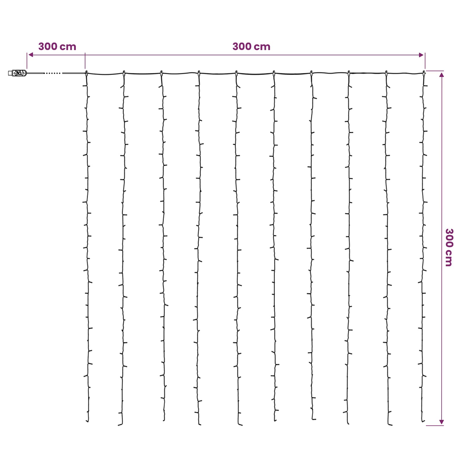 Tenda luminosa Trasparente 300 x 300 cm PVC 300 LED