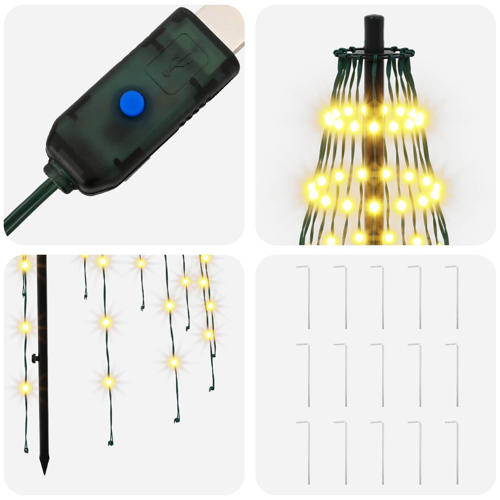 Albero di Natale LED 165 cm 270 LED Bianco caldo Ferro Nero
