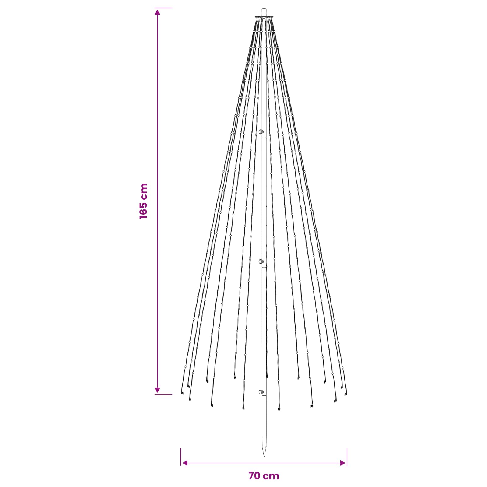 Albero di Natale LED 165 cm 270 LED Bianco caldo Ferro Nero