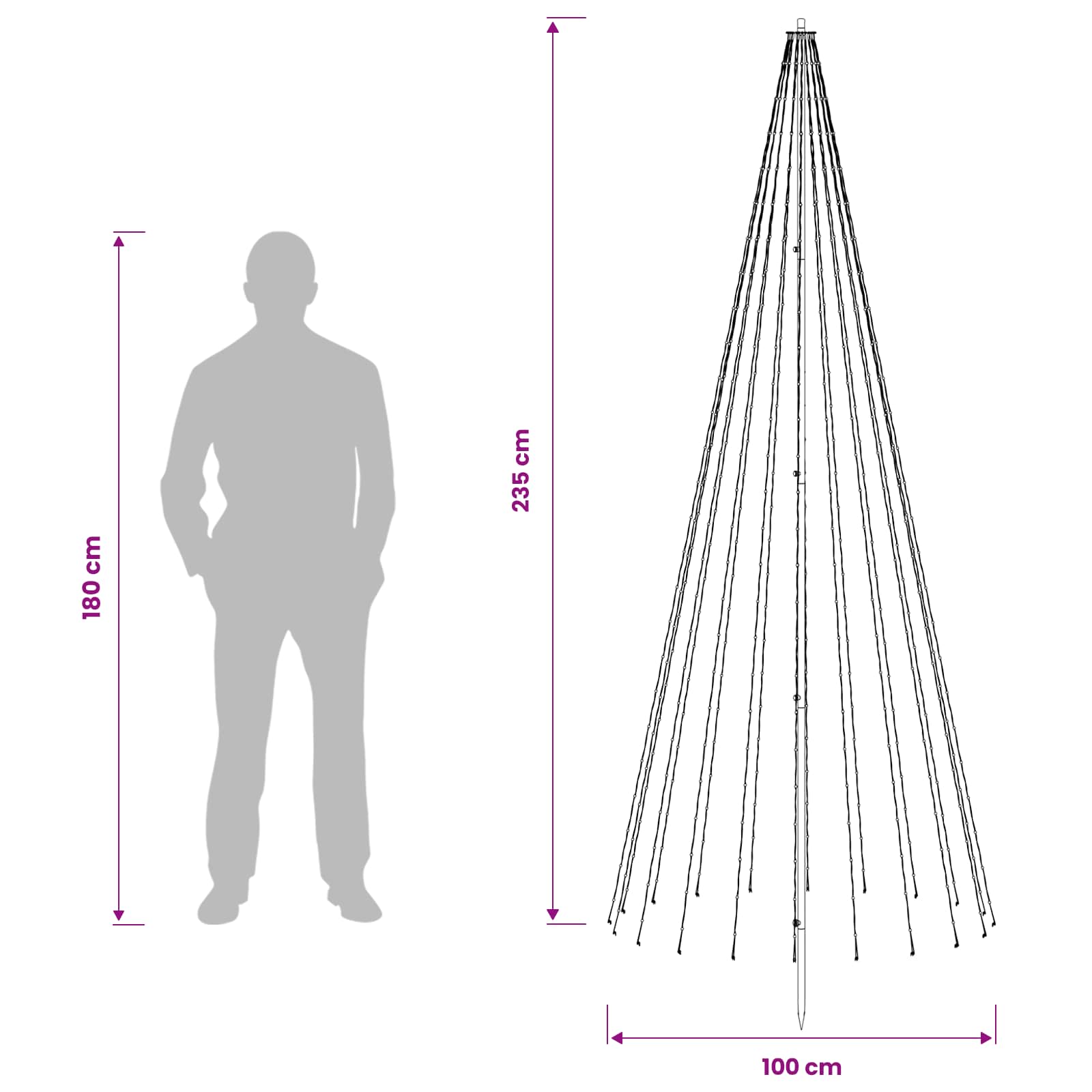 Albero di Natale LED 235 cm 500 LED Bianco caldo Ferro Nero