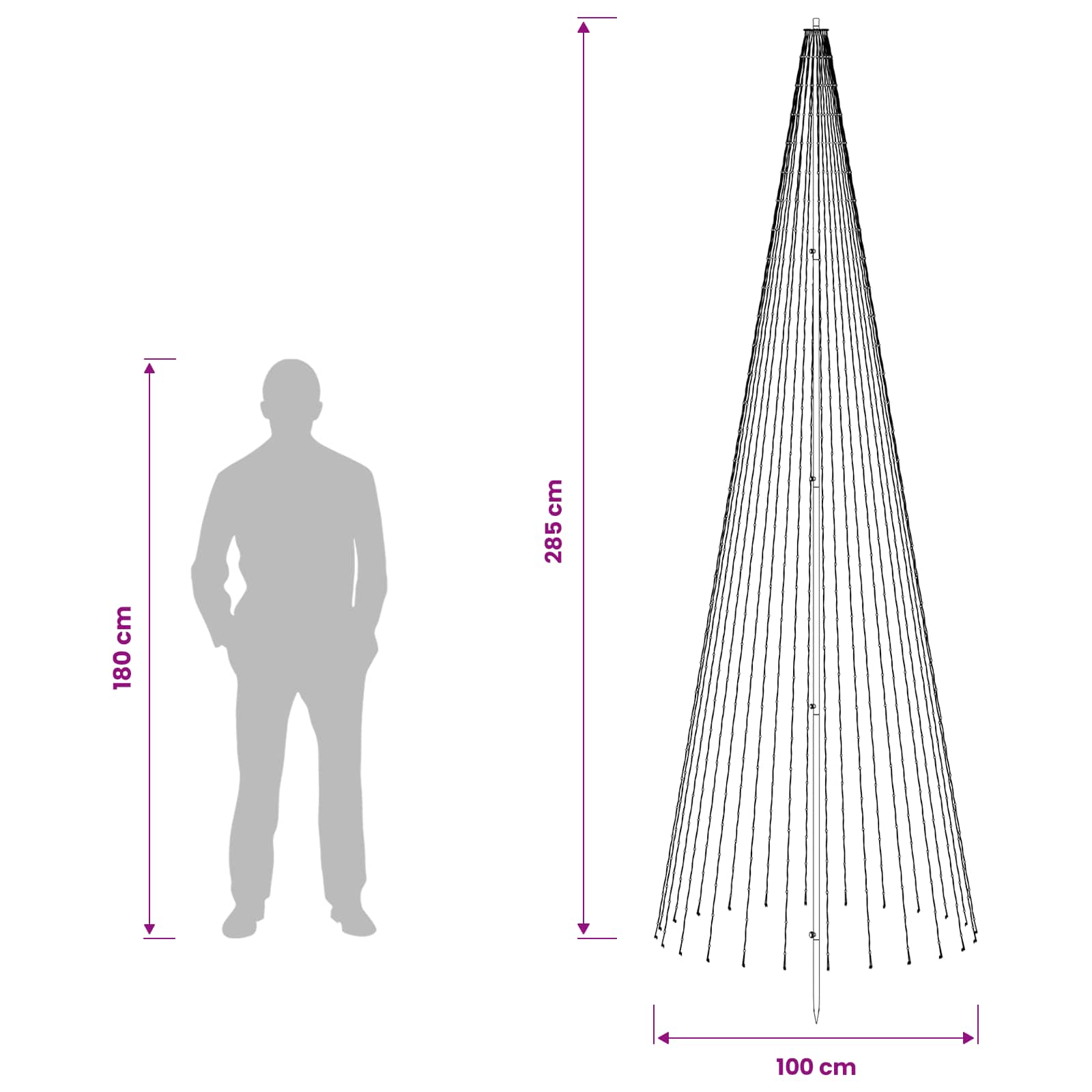 Albero di Natale LED 285 cm 744 LED Bianco caldo Ferro Nero