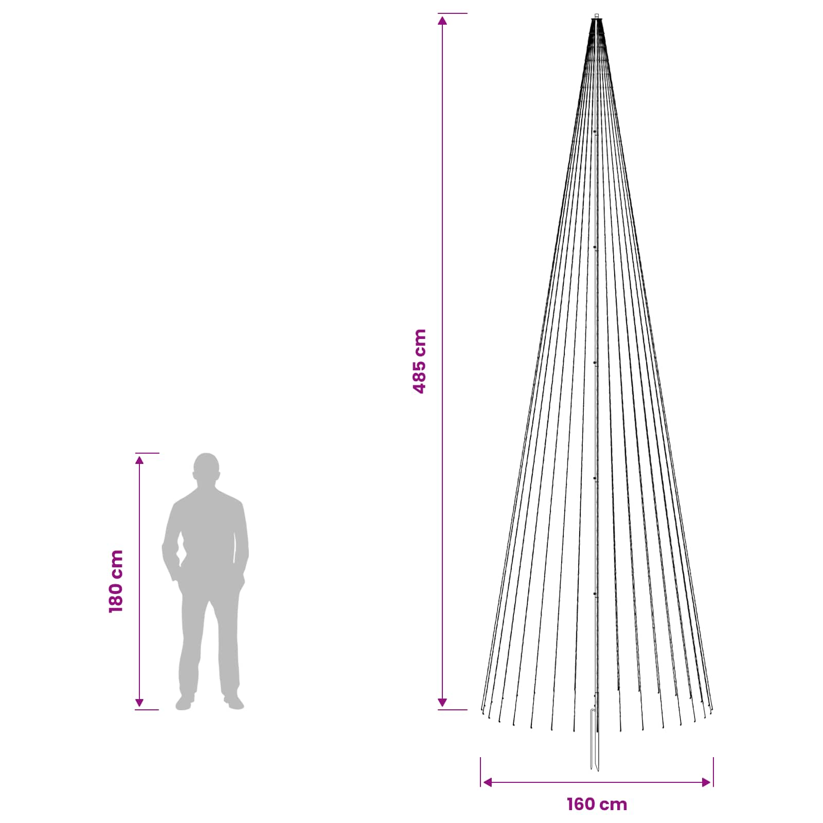 Albero di Natale LED 485 cm 1632 LED Bianco caldo Ferro Nero
