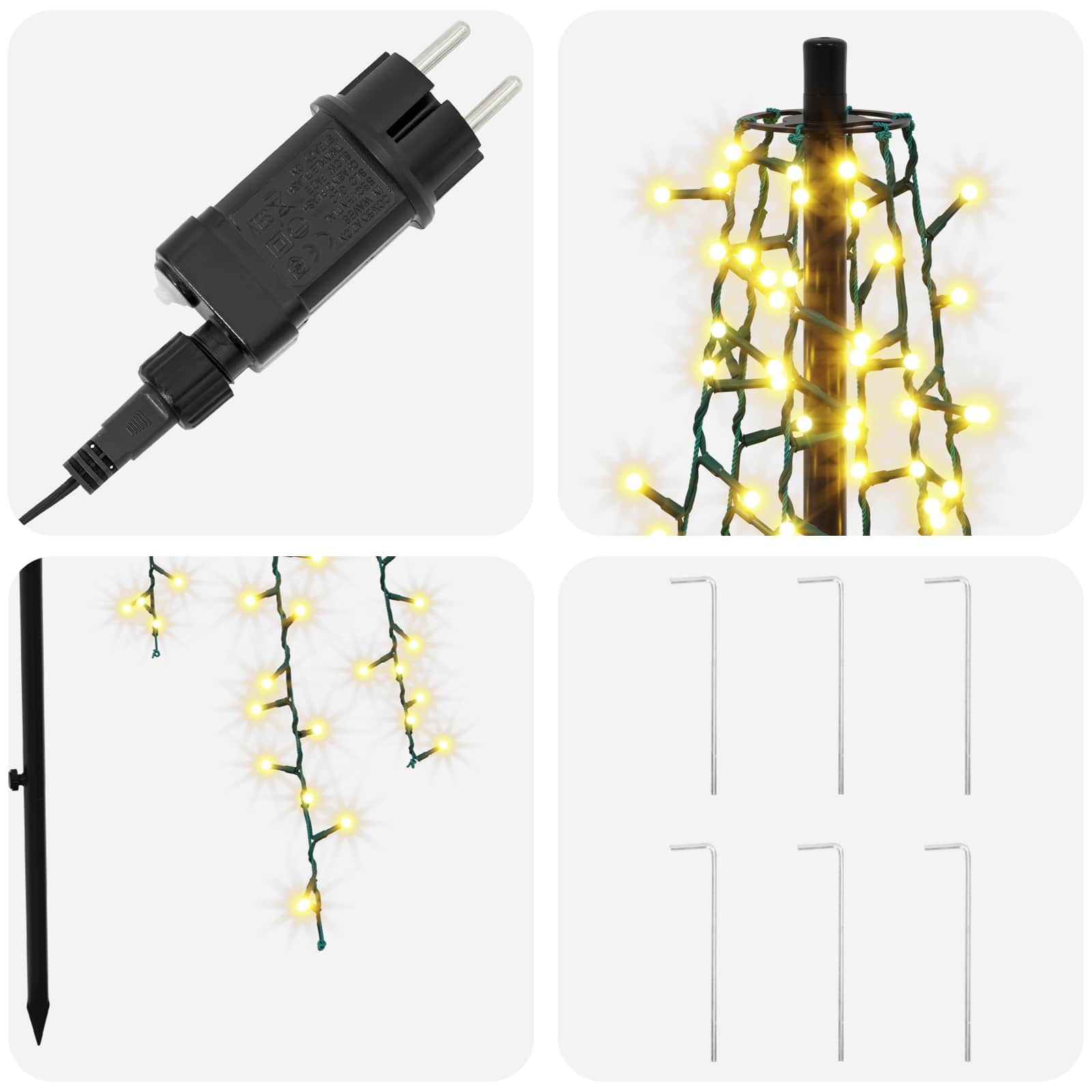 Albero di Natale LED 165 cm 540 LED Bianco caldo Acciaio Nero