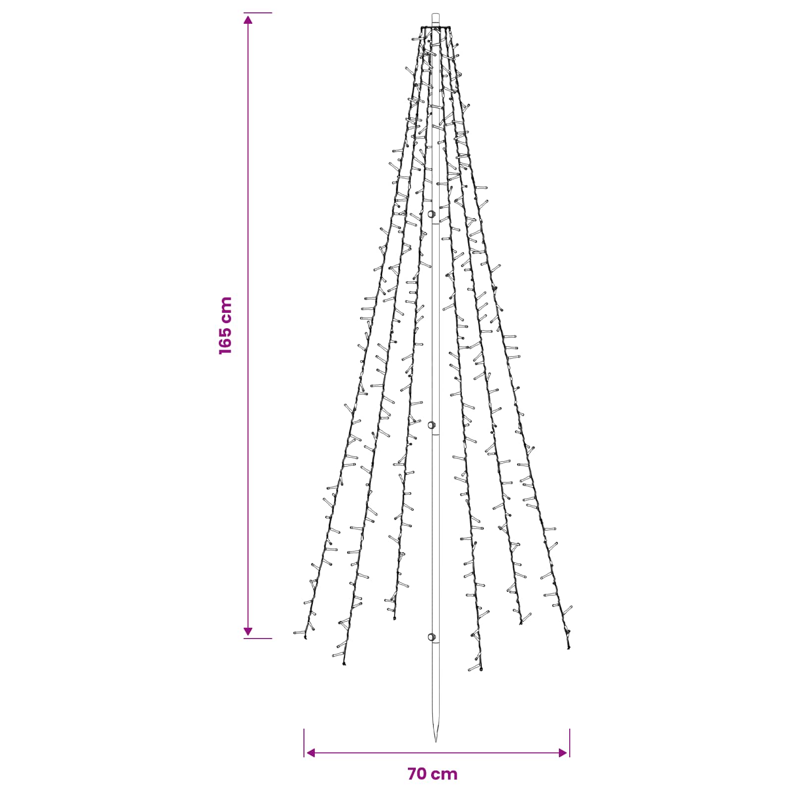 Albero di Natale LED 165 cm 540 LED Bianco caldo Acciaio Nero