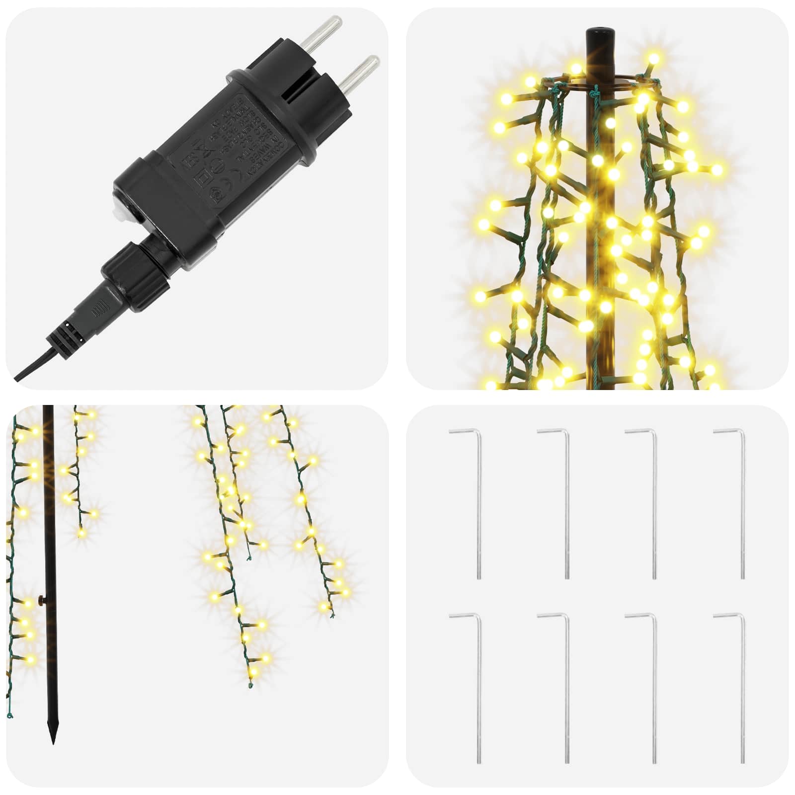 Albero di Natale LED 235 cm 1000 LED Bianco caldo Acciaio Nero