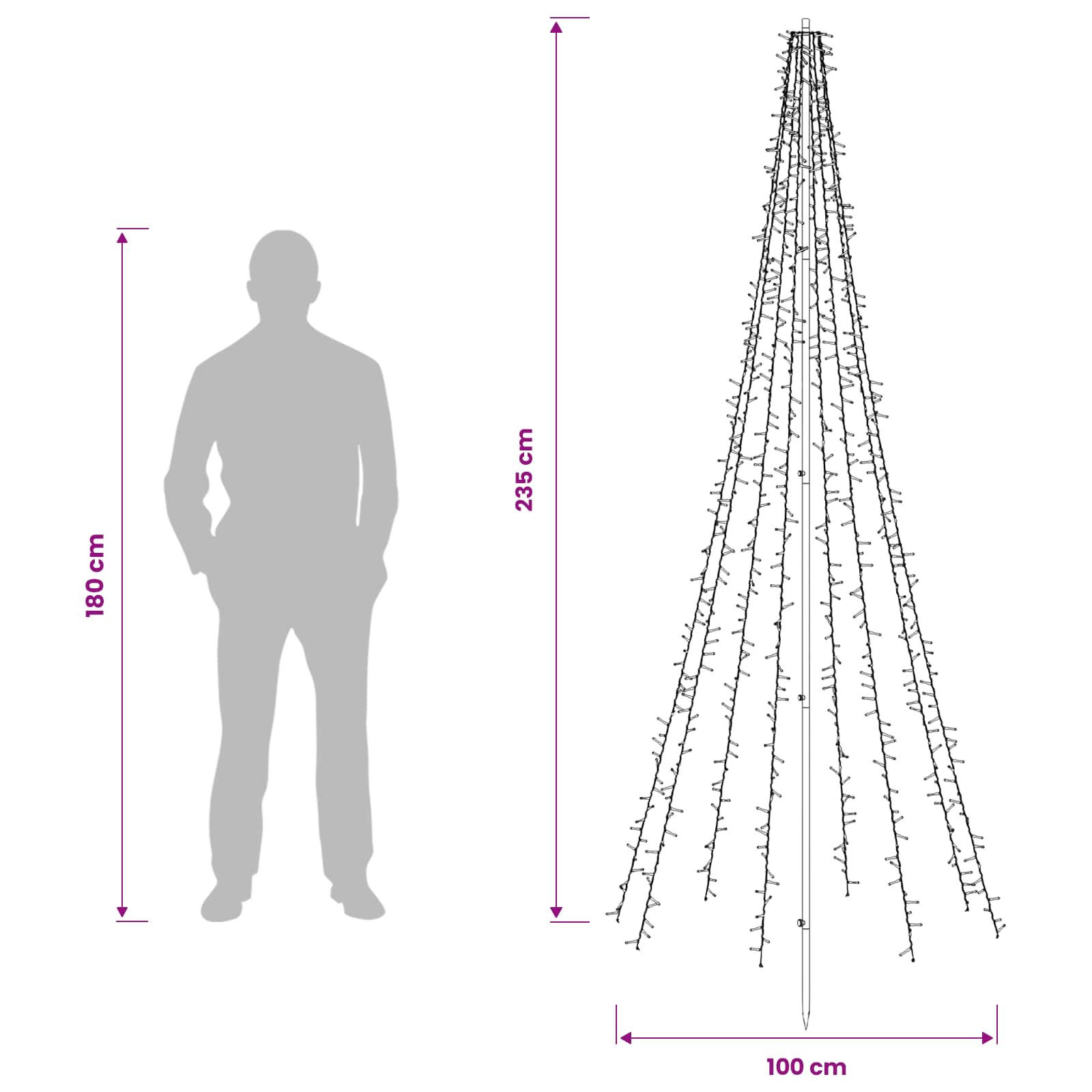 Albero di Natale LED 235 cm 1000 LED Bianco caldo Acciaio Nero
