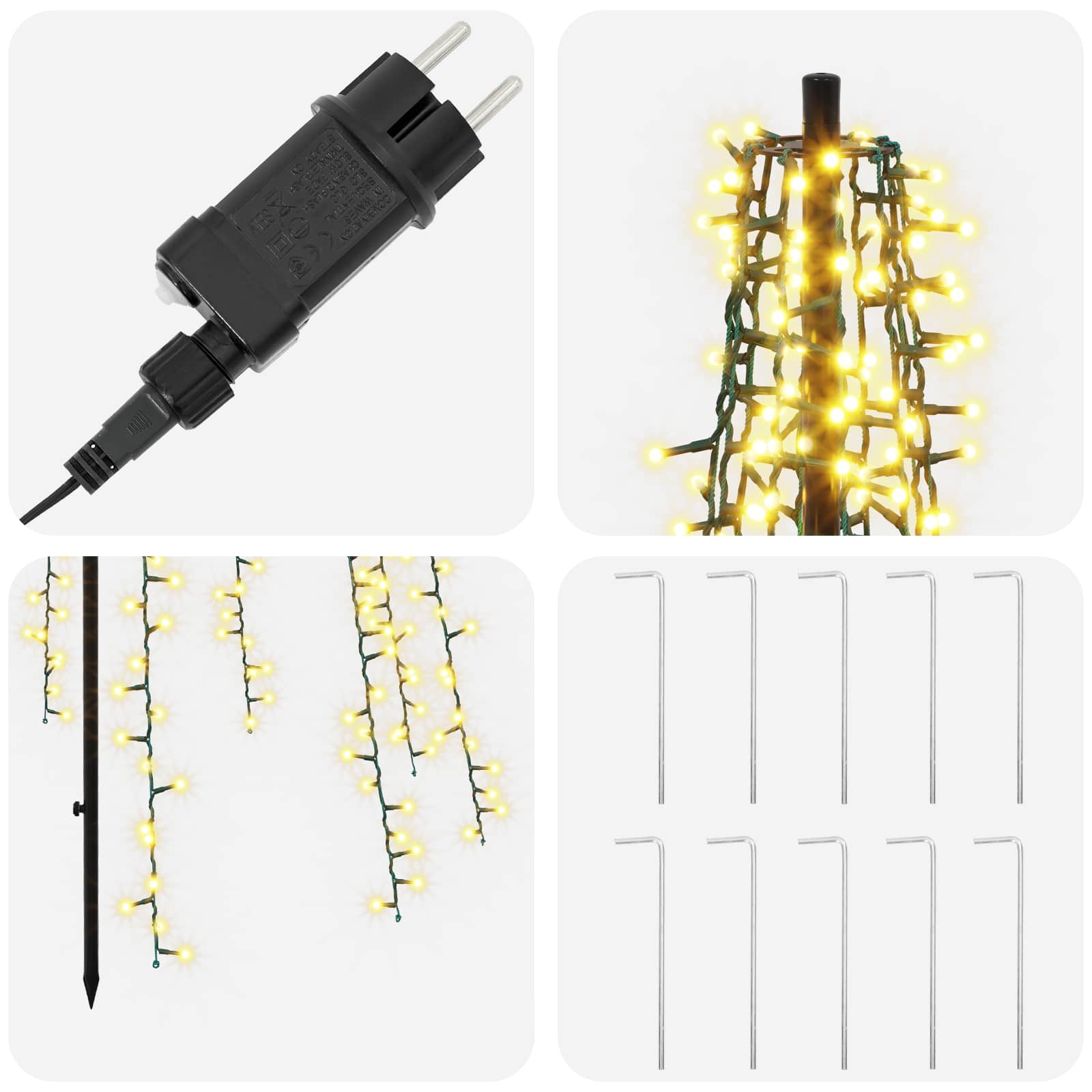 Albero di Natale LED 285 cm 1550 LED Bianco caldo Acciaio Nero