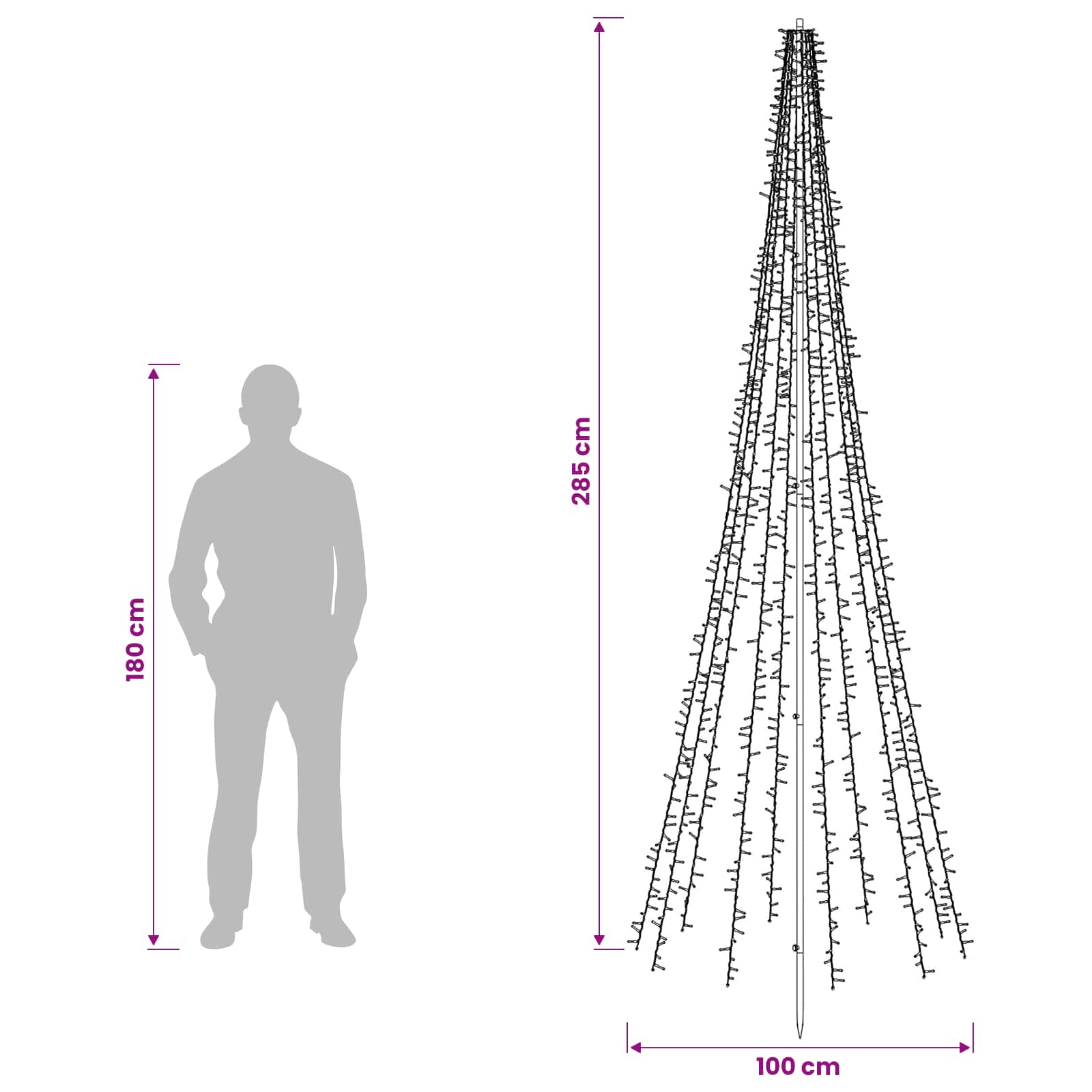Albero di Natale LED 285 cm 1550 LED Bianco caldo Acciaio Nero
