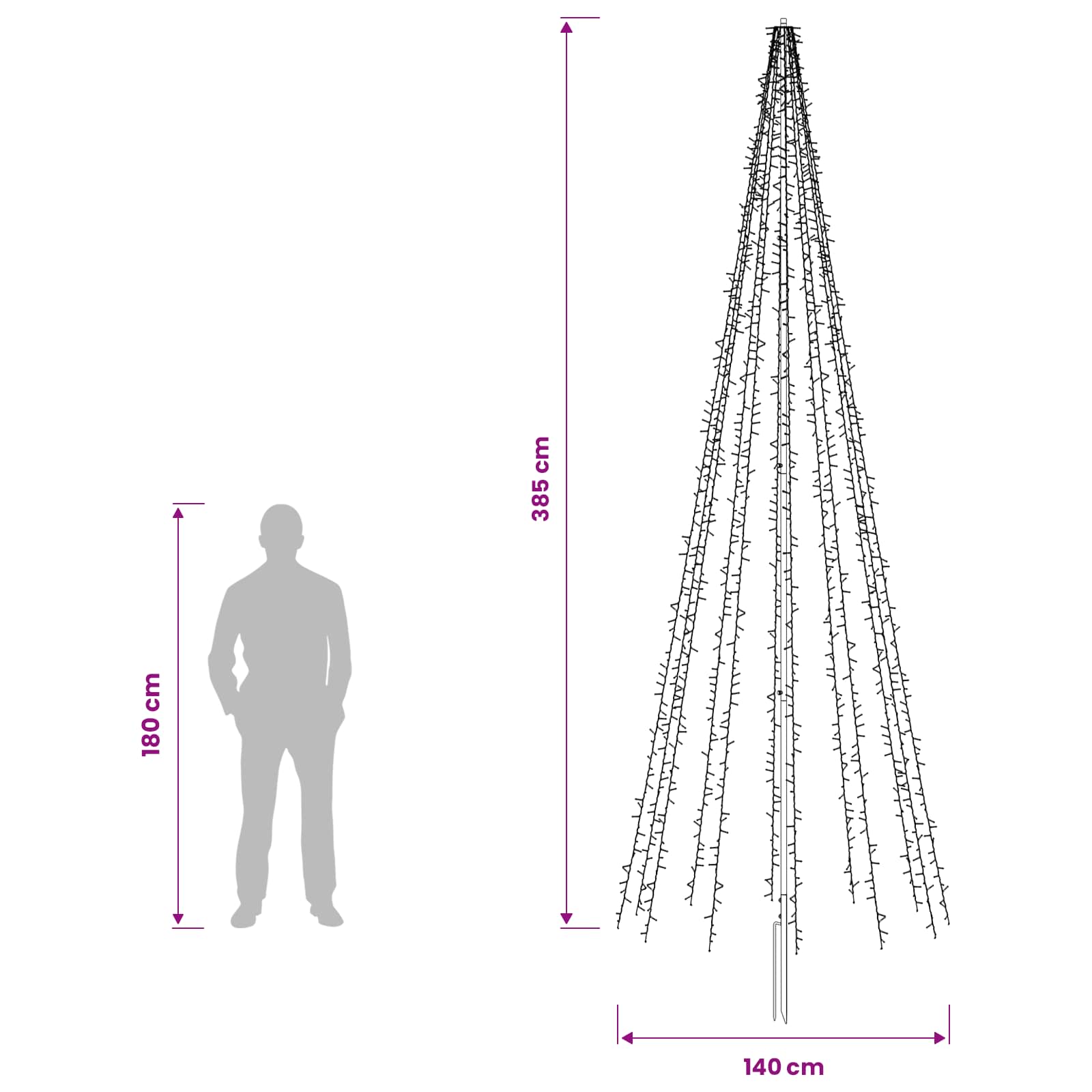 Albero di Natale LED 385 cm 2460 LED Bianco caldo Acciaio Nero