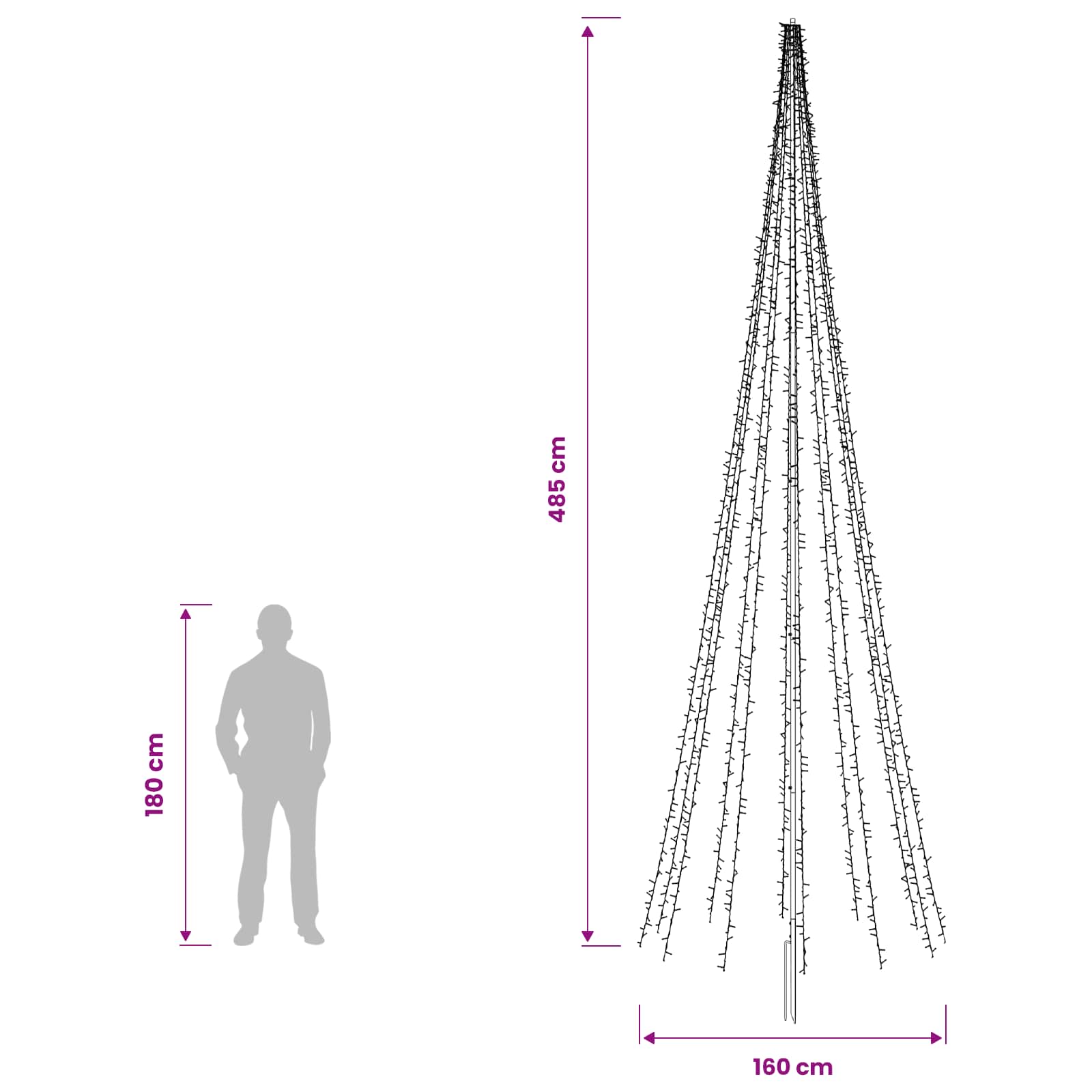 Albero di Natale LED 485 cm 3000 LED Bianco caldo Acciaio Nero