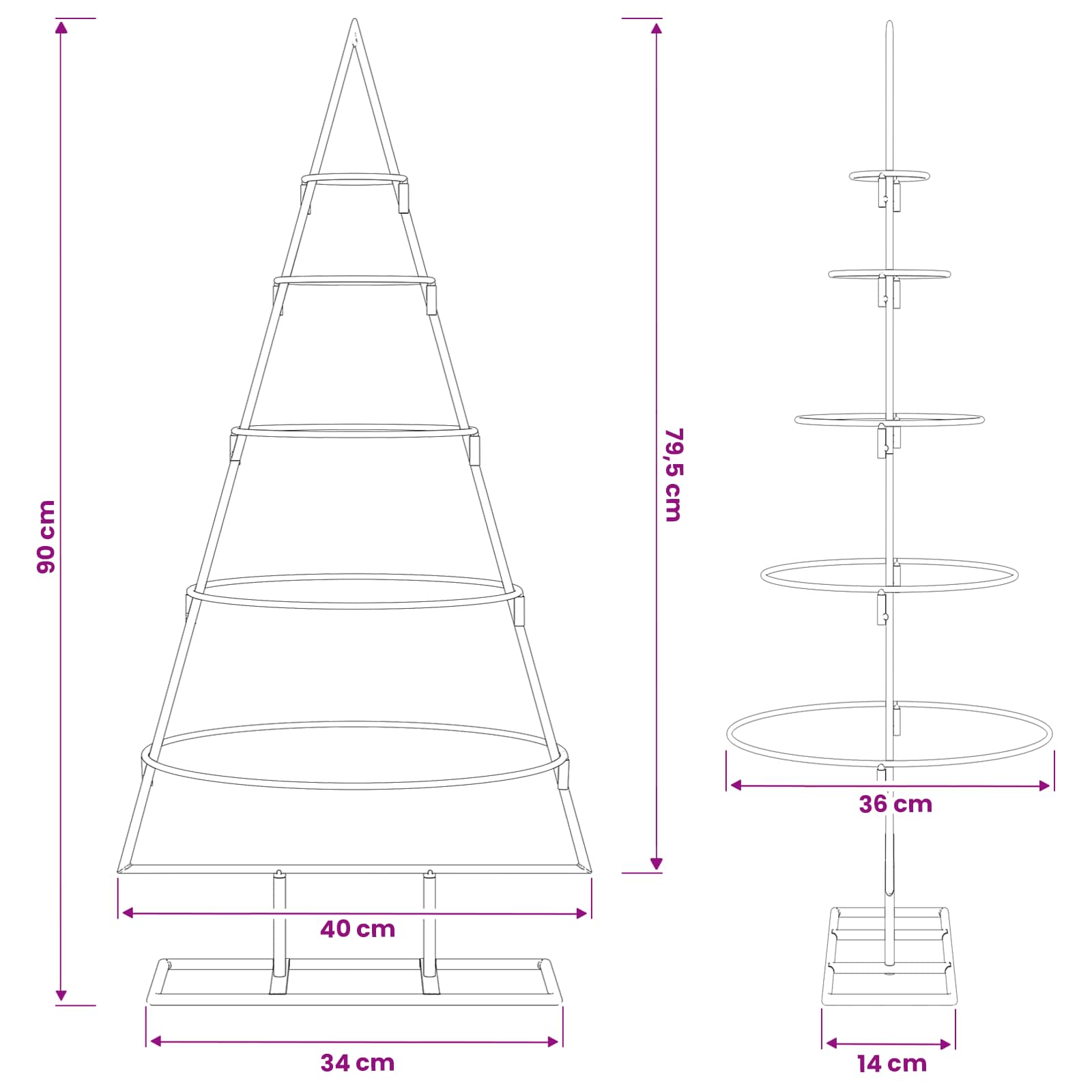 Albero di Natale in metallo con supporto KUOPIO 90 cm Acciaio