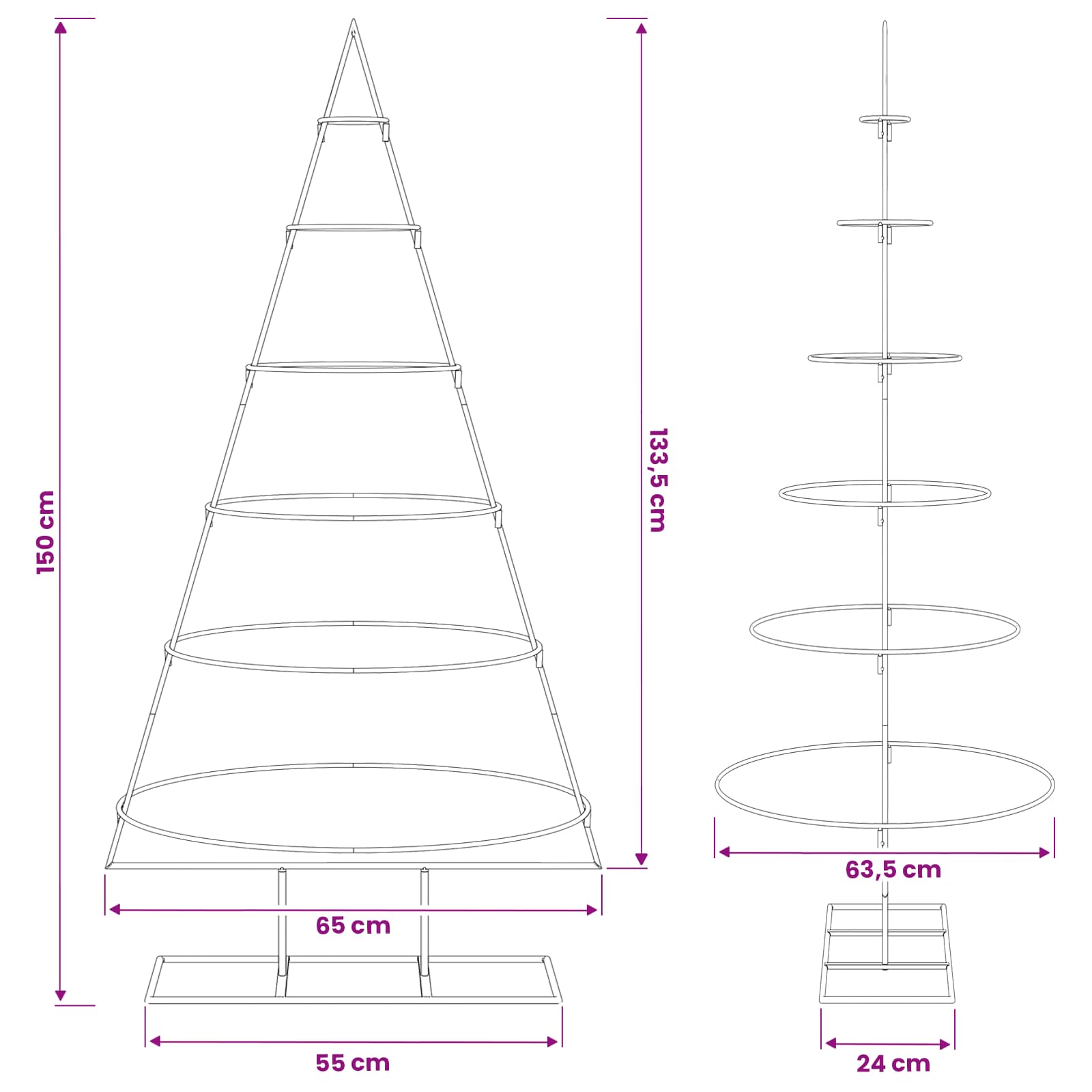 Albero di Natale in metallo con supporto KUOPIO 150 cm Acciaio