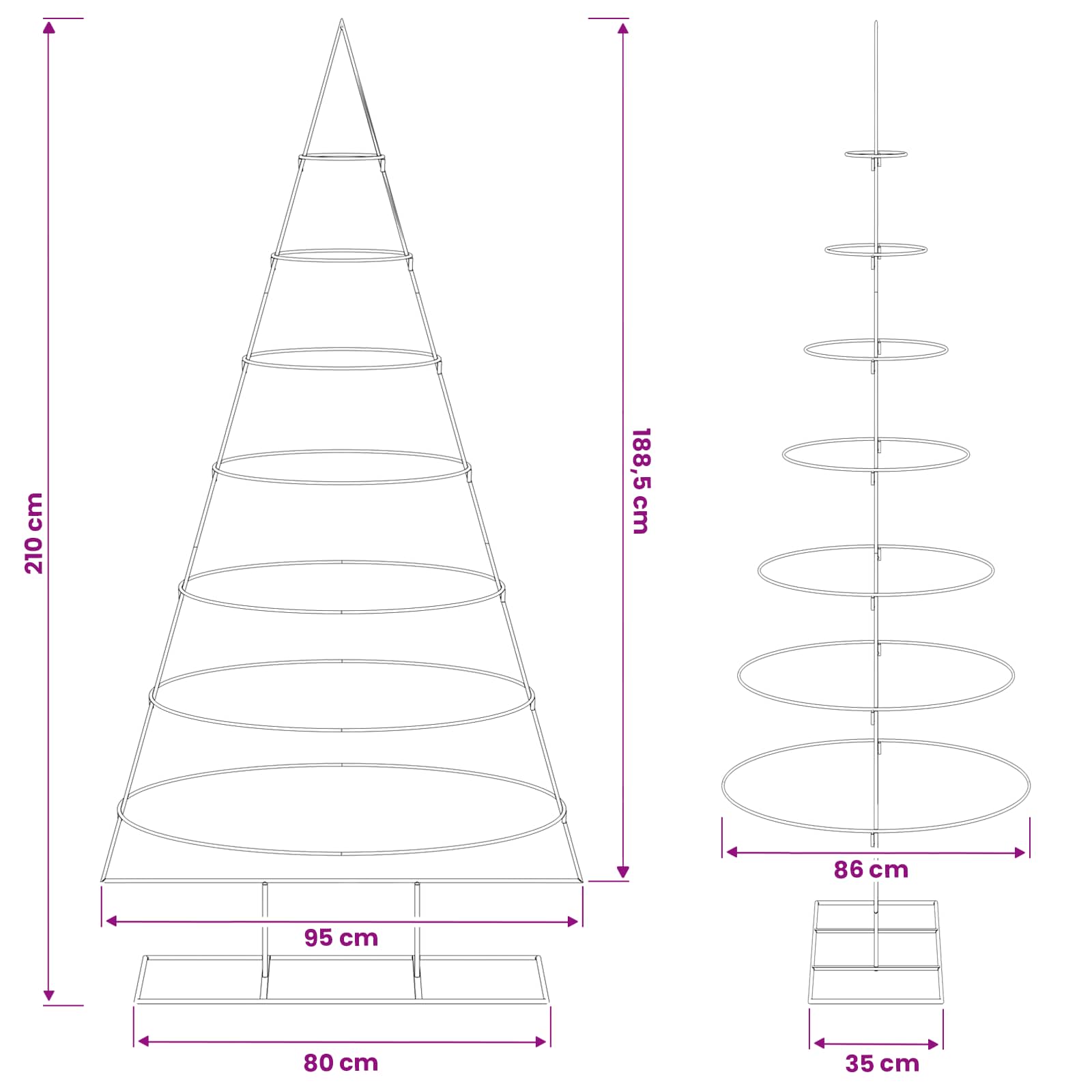 Albero di Natale in metallo con supporto KUOPIO 210 cm Acciaio