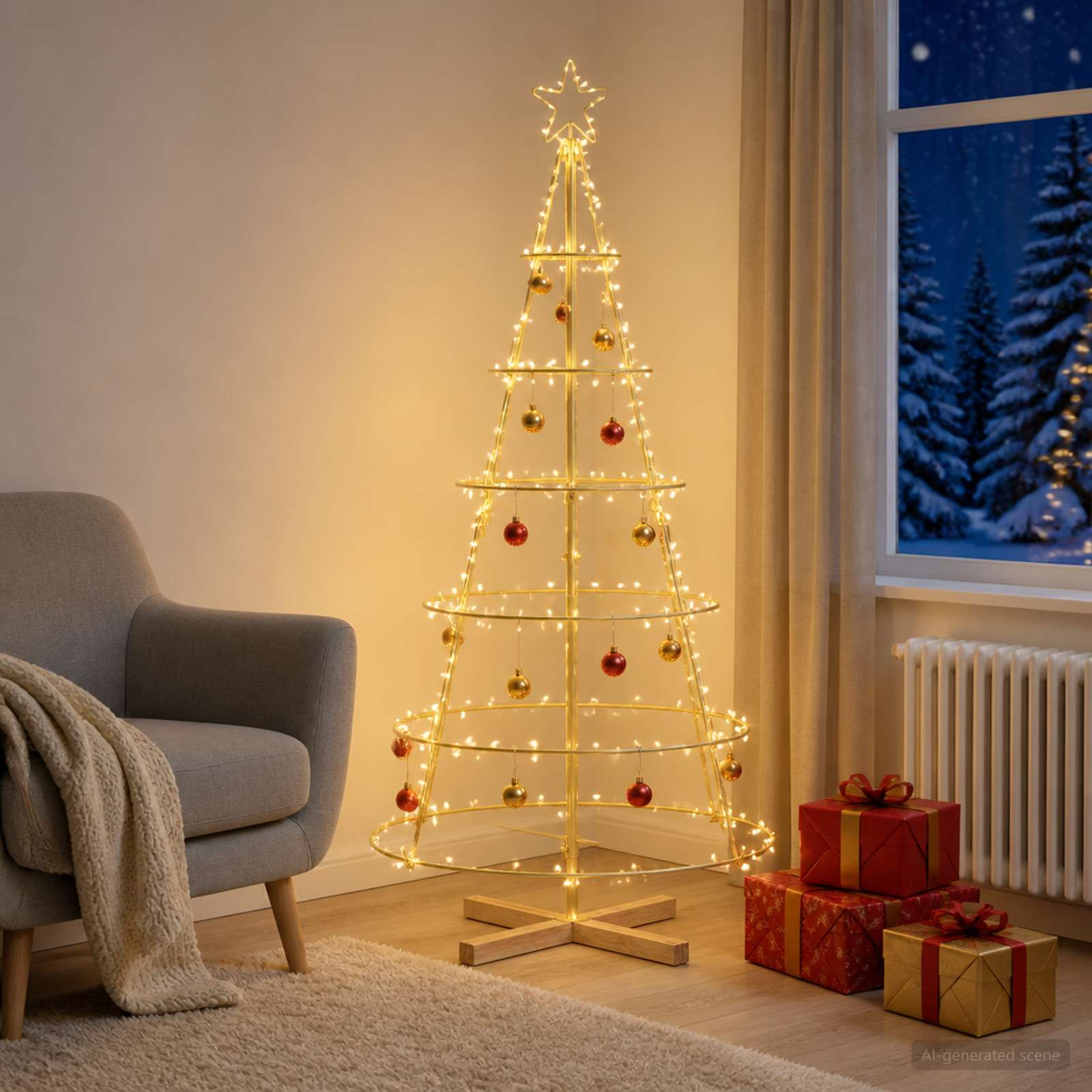 Albero a Cono di Natale KUOPIO 150 cm Acciaio Oro