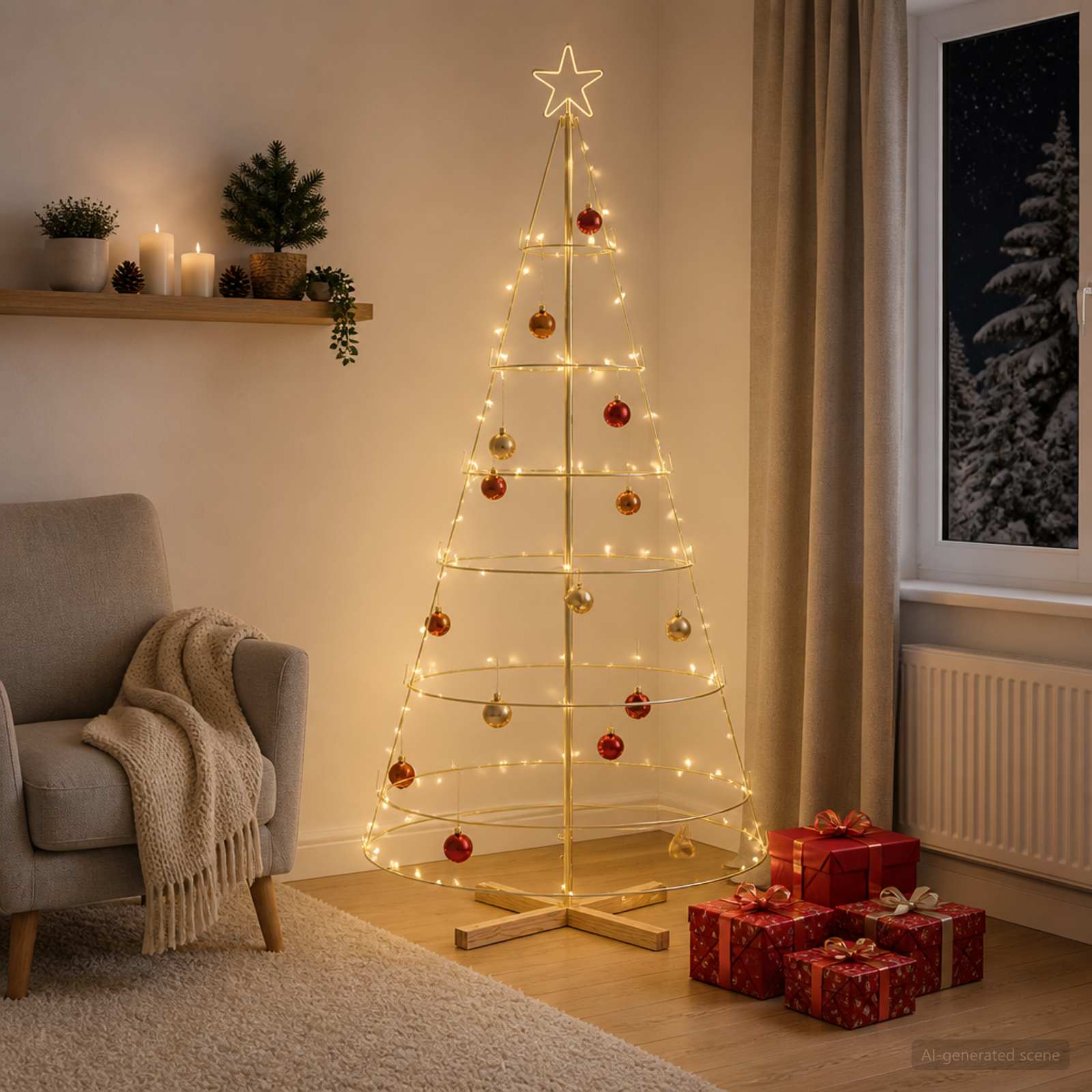 Albero a Cono di Natale KUOPIO 180 cm Acciaio Oro
