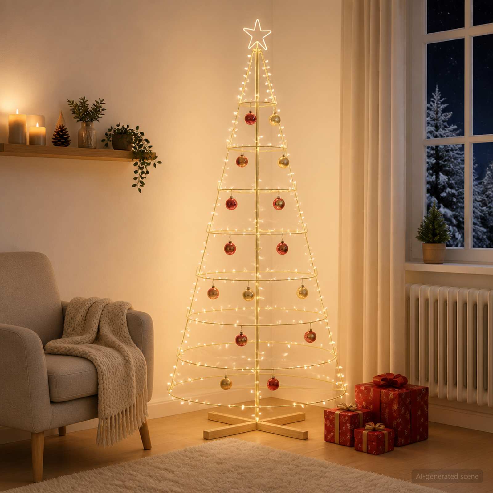 Albero a Cono di Natale KUOPIO 210 cm Acciaio Oro