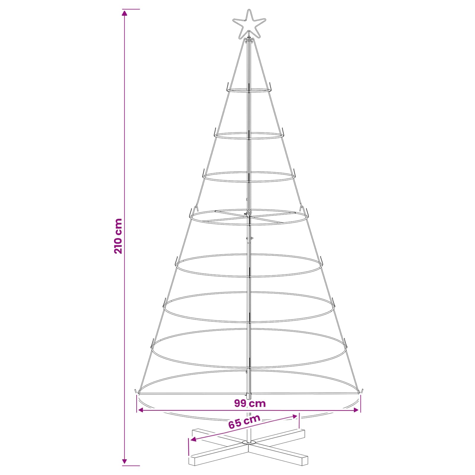 Albero a Cono di Natale KUOPIO 210 cm Acciaio Oro