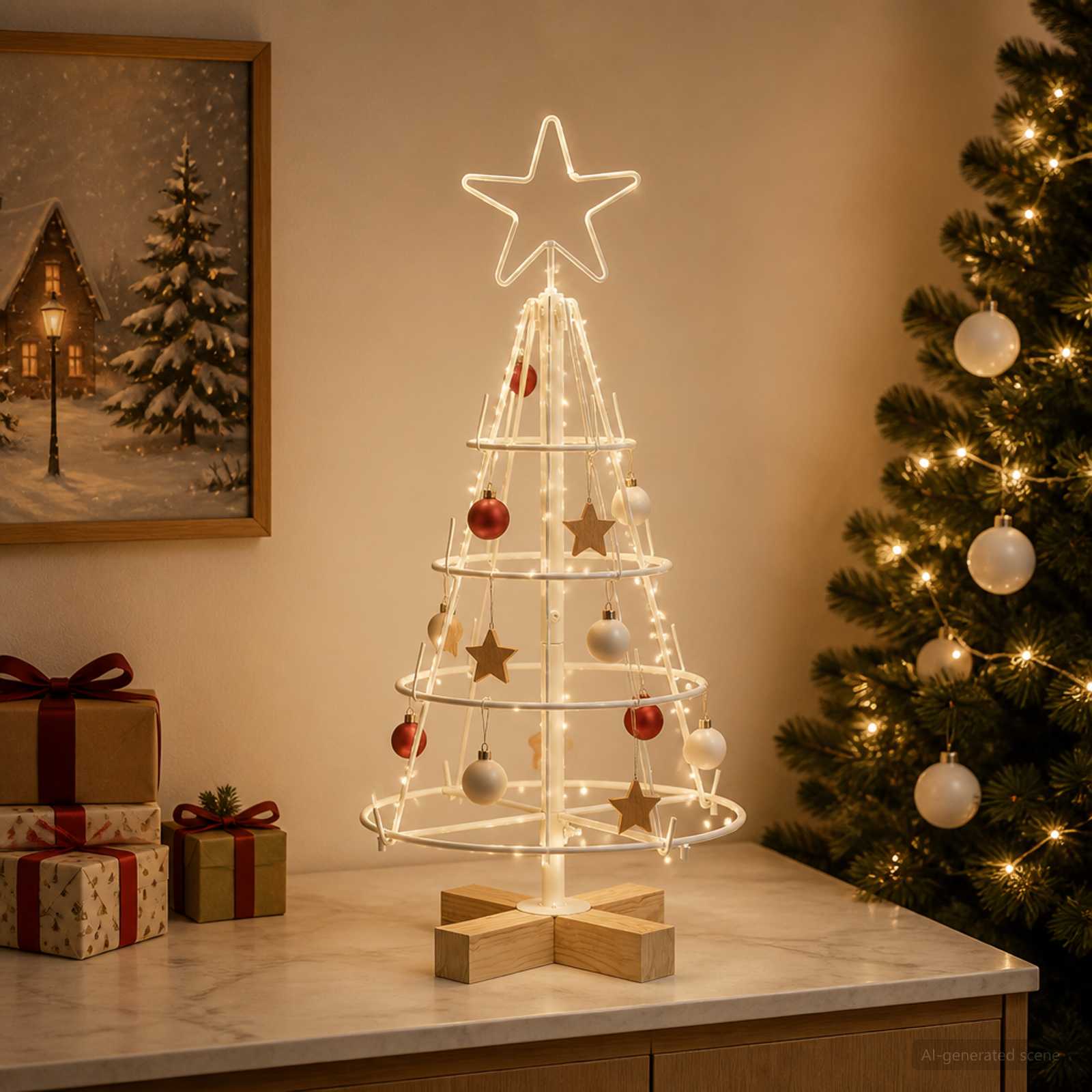 Albero a Cono di Natale KUOPIO 60 cm Acciaio Bianco