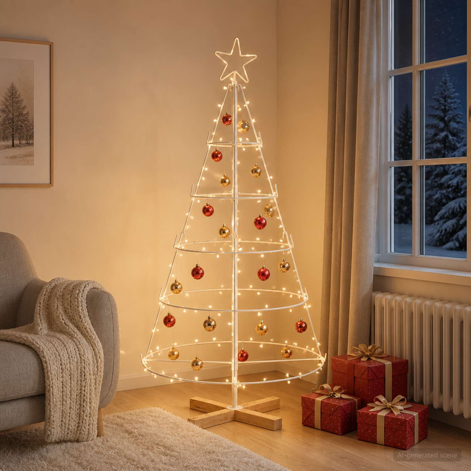 Albero a Cono di Natale KUOPIO 125 cm Acciaio Bianco