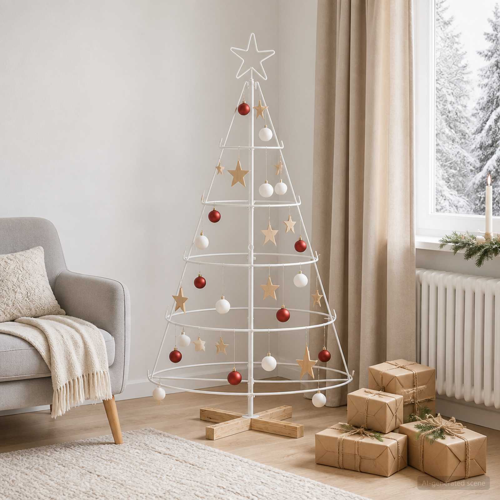 Albero a Cono di Natale KUOPIO 125 cm Acciaio Bianco