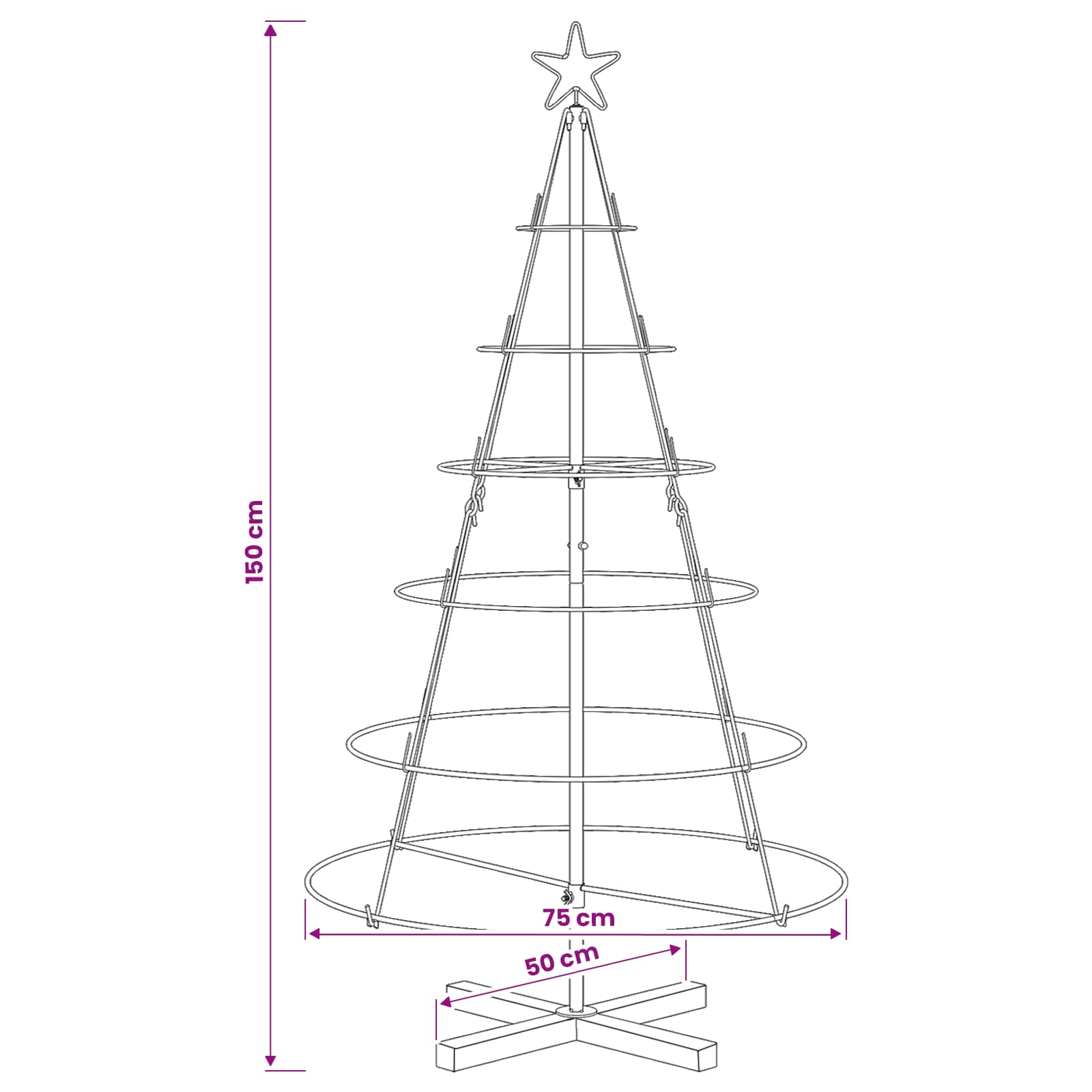 Albero a Cono di Natale KUOPIO 150 cm Acciaio Bianco