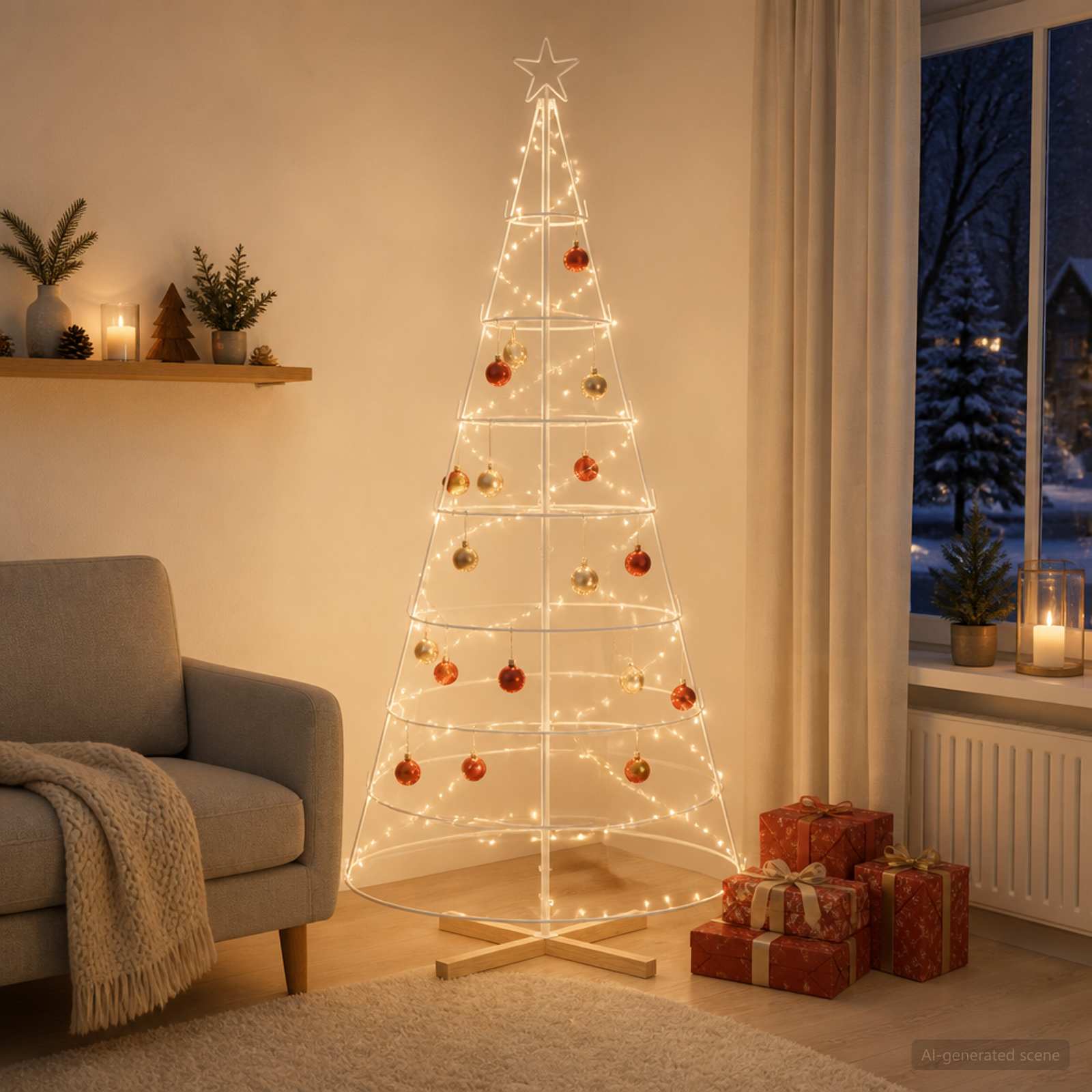 Albero a Cono di Natale KUOPIO 210 cm Acciaio Bianco