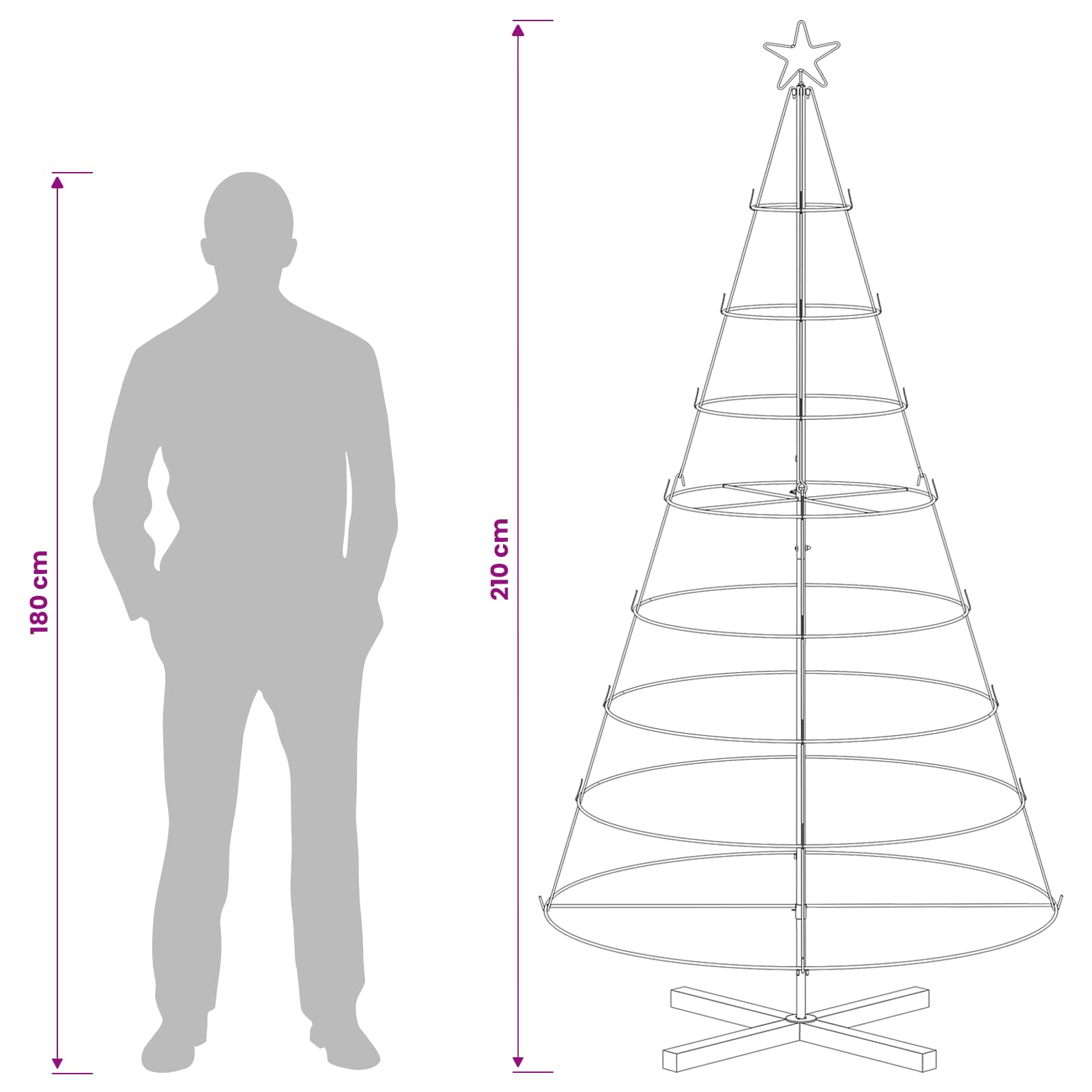 Albero a Cono di Natale KUOPIO 210 cm Acciaio Bianco