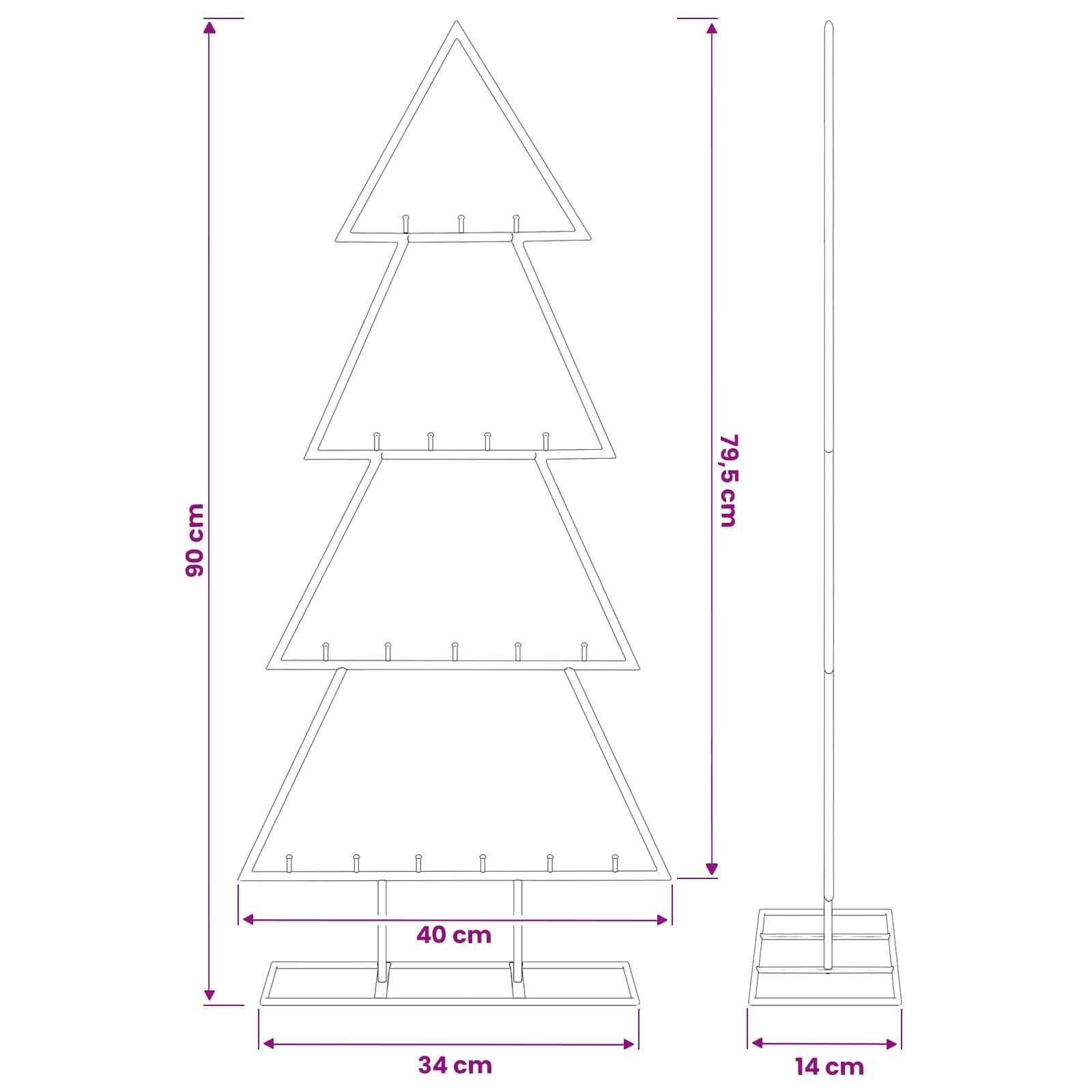Albero di Natale in metallo con supporto KUOPIO 90 cm Acciaio
