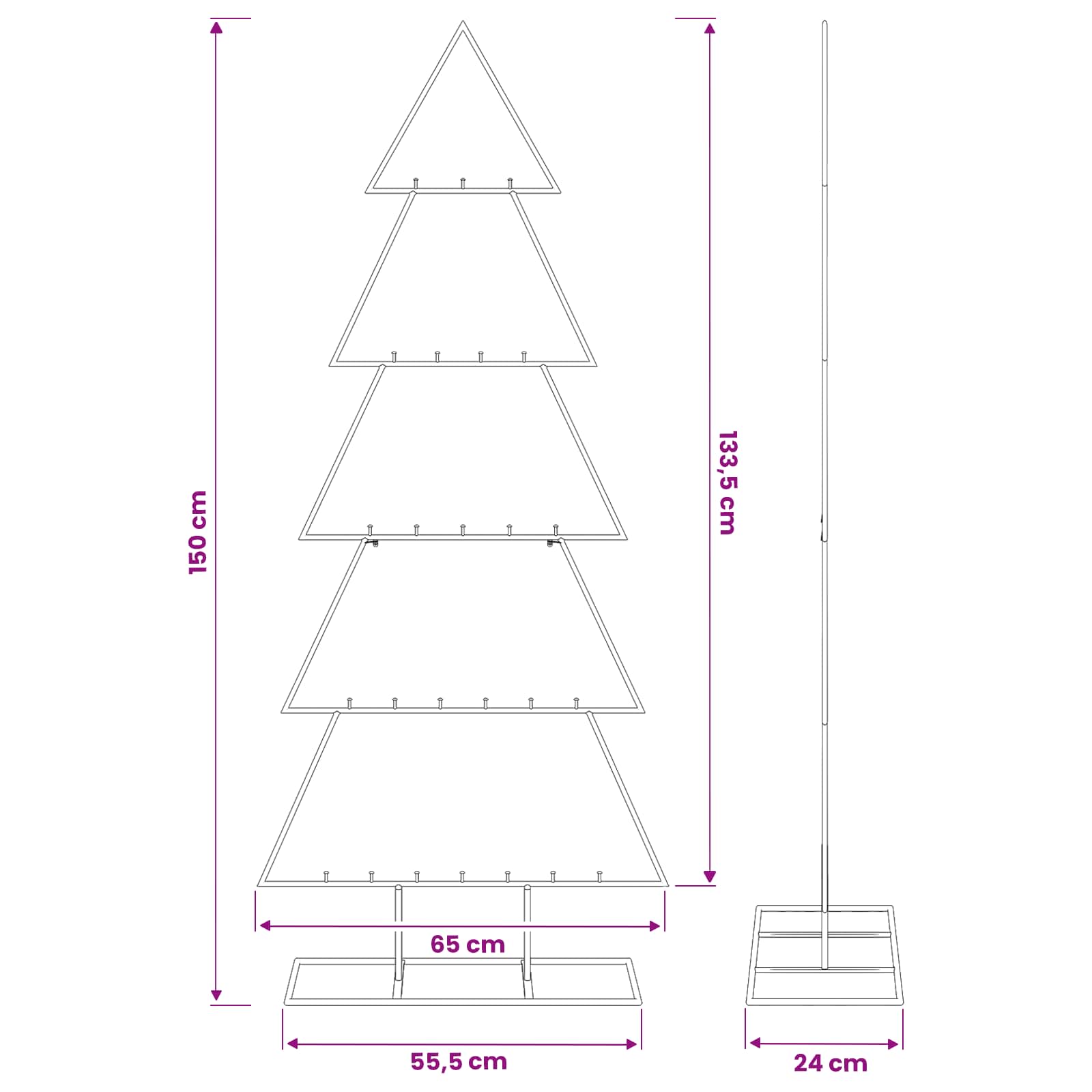 Albero di Natale in metallo con supporto KUOPIO 150 cm Acciaio
