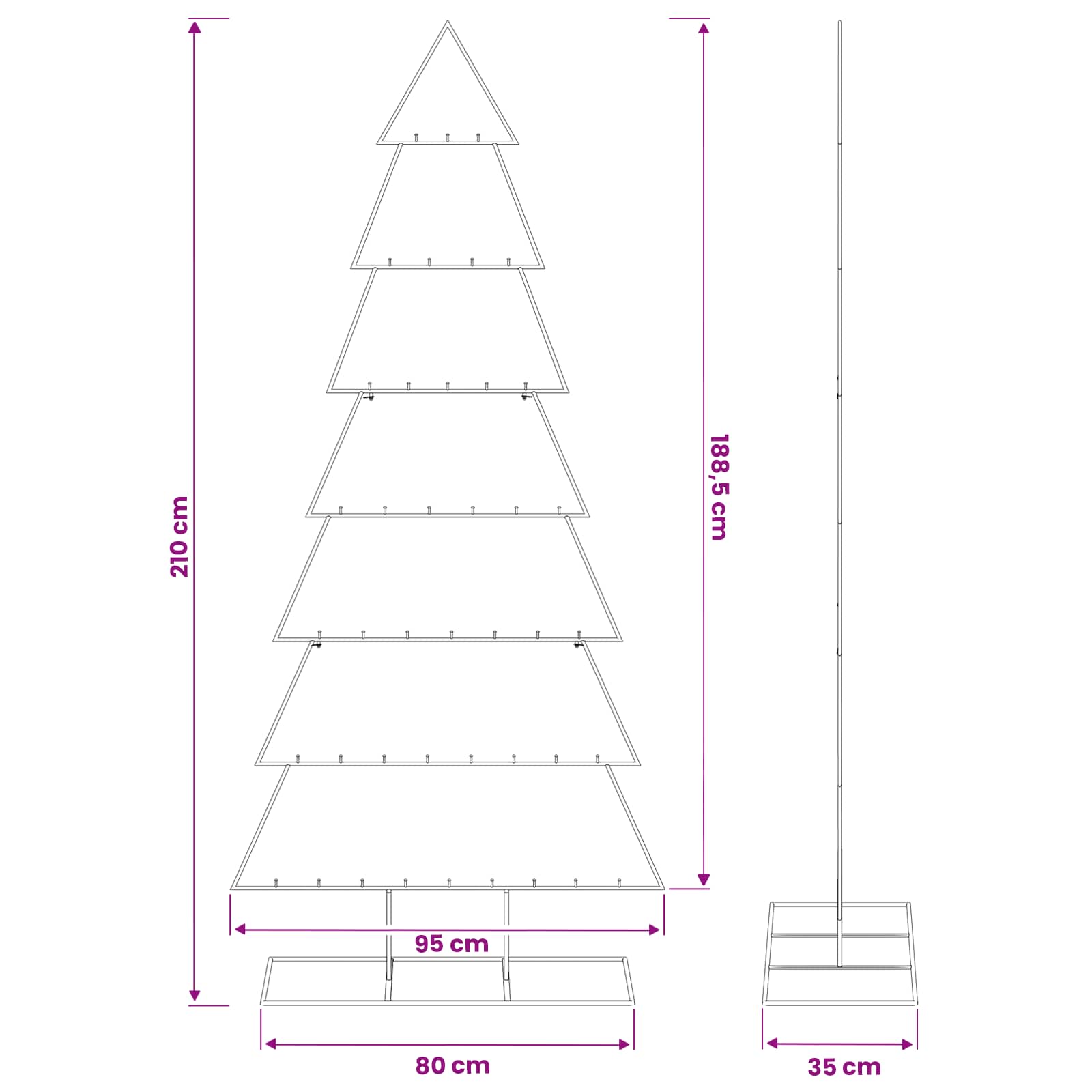 Albero di Natale in metallo con supporto KUOPIO 210 cm Acciaio