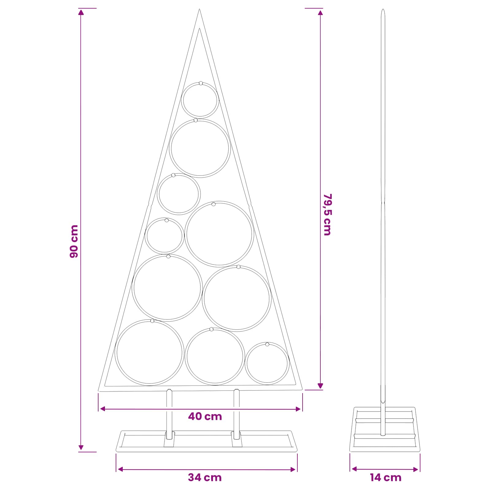 Albero di Natale in Metallo con Supporto Circolare KUOPIO 90 cm