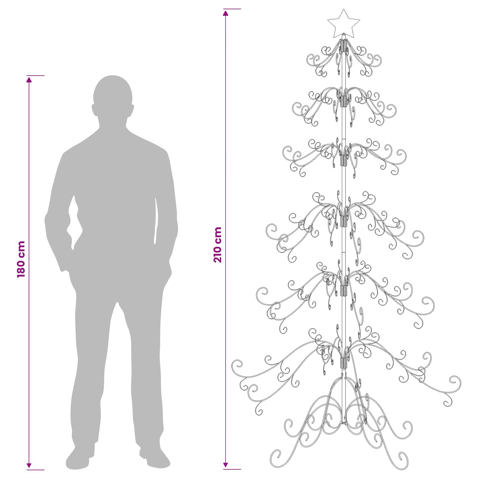 Albero di Natale in metallo KUOPIO 210 cm acciaio White