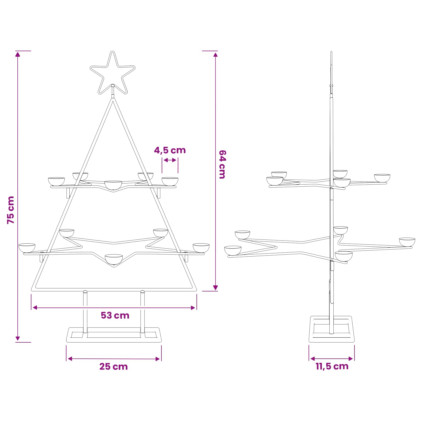 Albero di Natale in Metallo con Supporto KUOPIO 75 cm Acciaio
