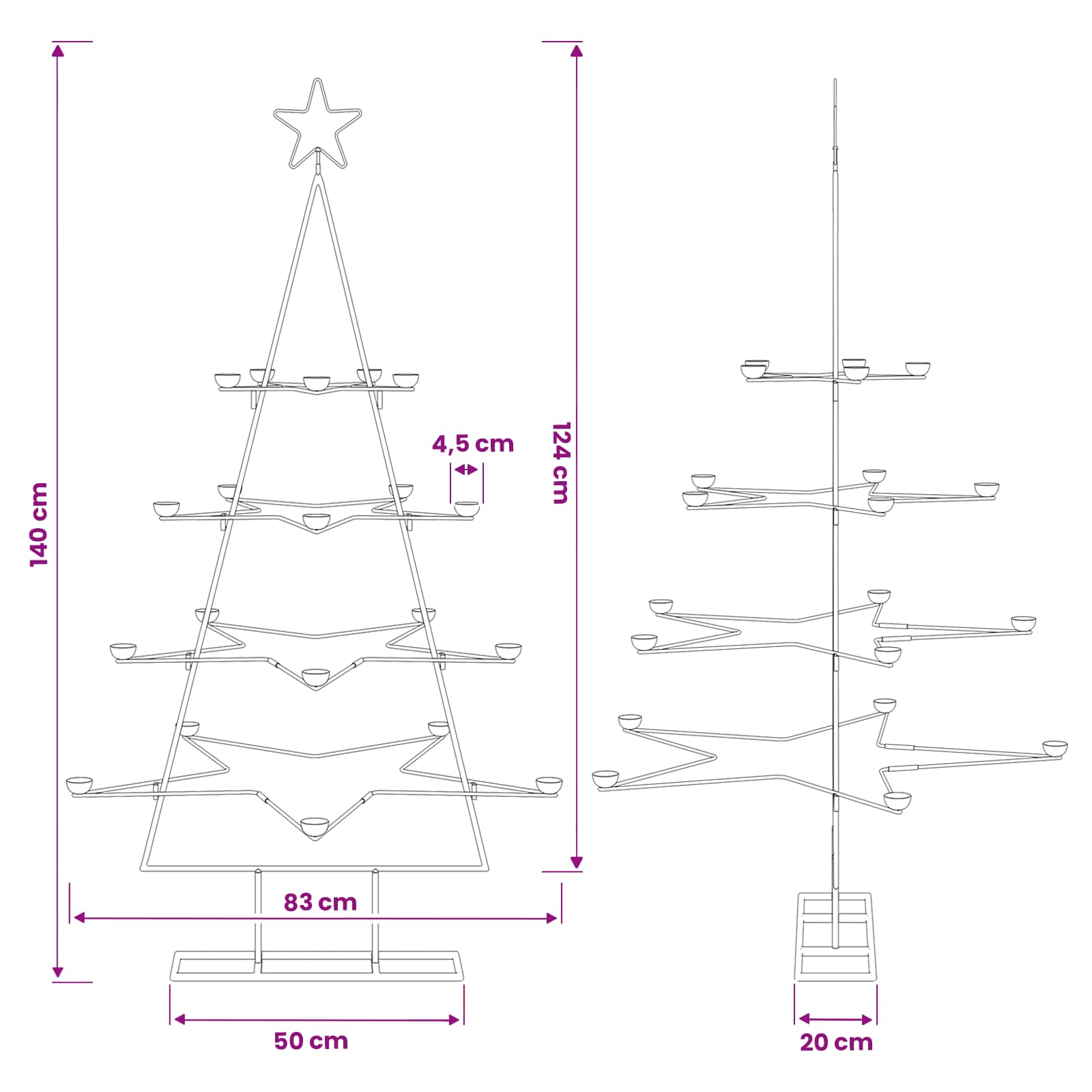 Albero di Natale in Metallo con Supporto KUOPIO 140 cm Acciaio
