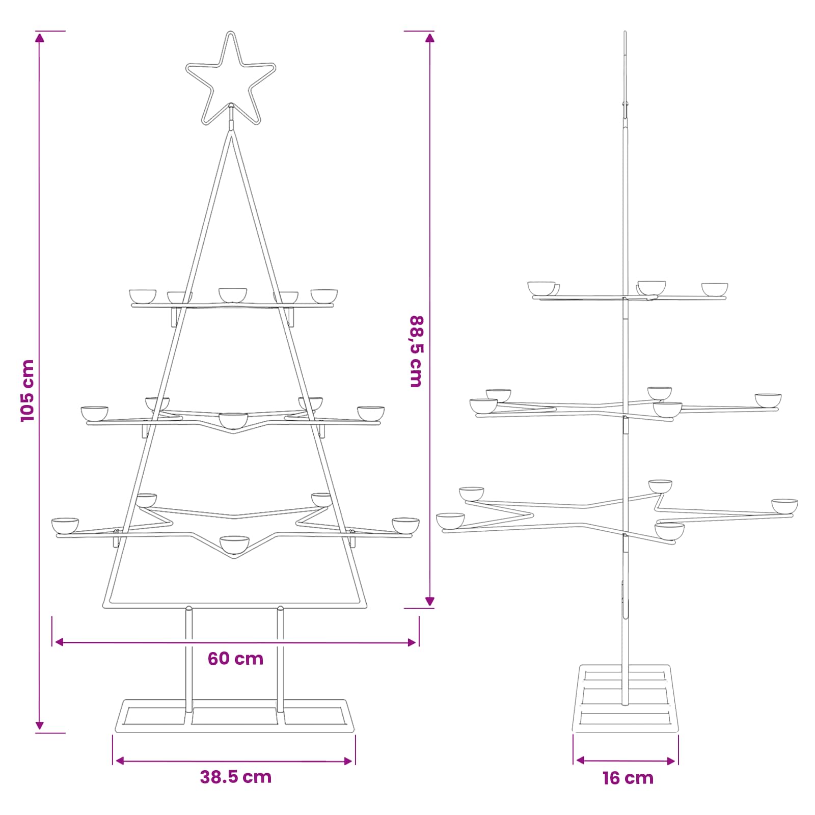 Albero di Natale in Metallo con Supporto KUOPIO 105 cm Acciaio
