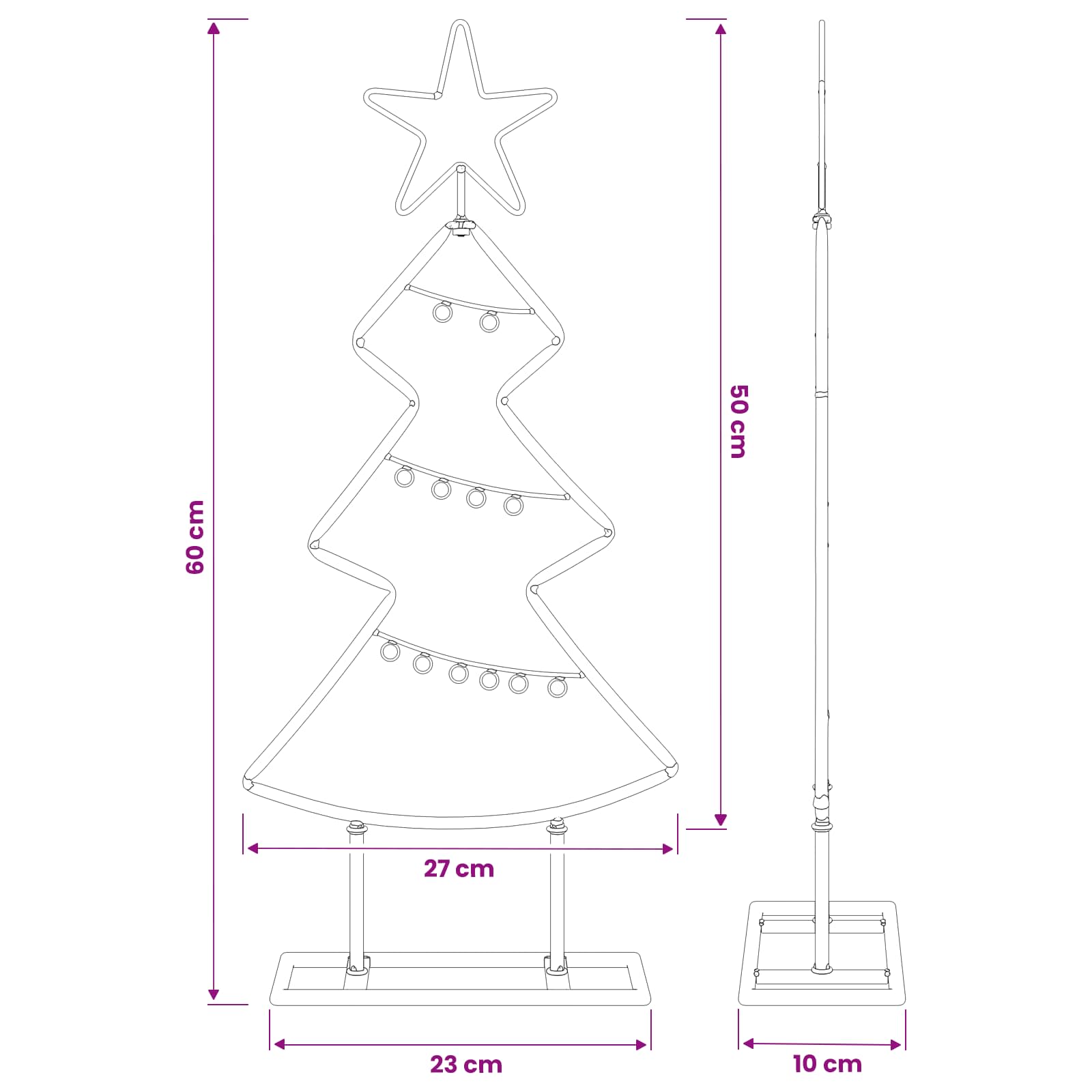 Albero di Natale in metallo con supporto KUOPIO 60 cm Acciaio