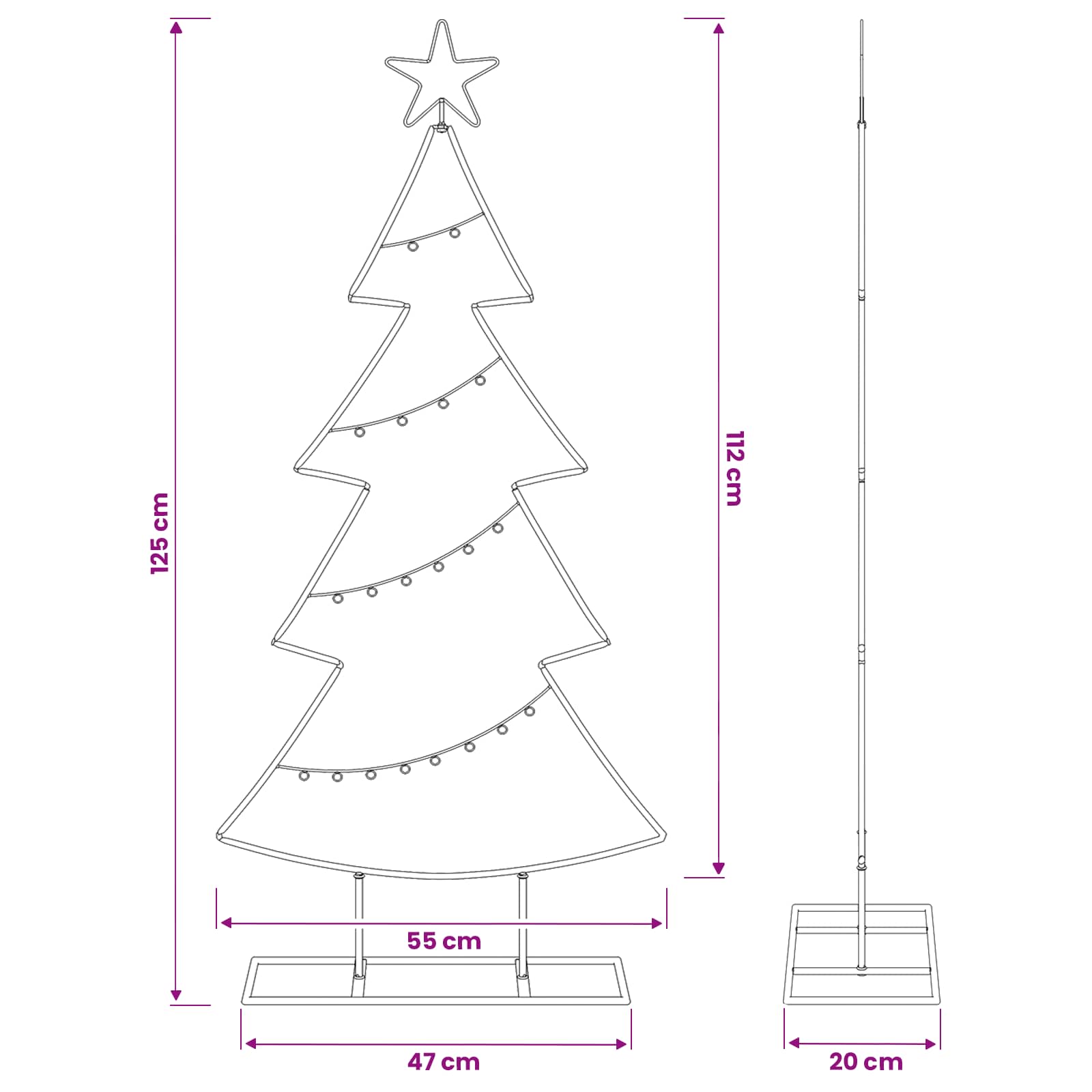 Albero di Natale in metallo con supporto KUOPIO 125 cm Acciaio