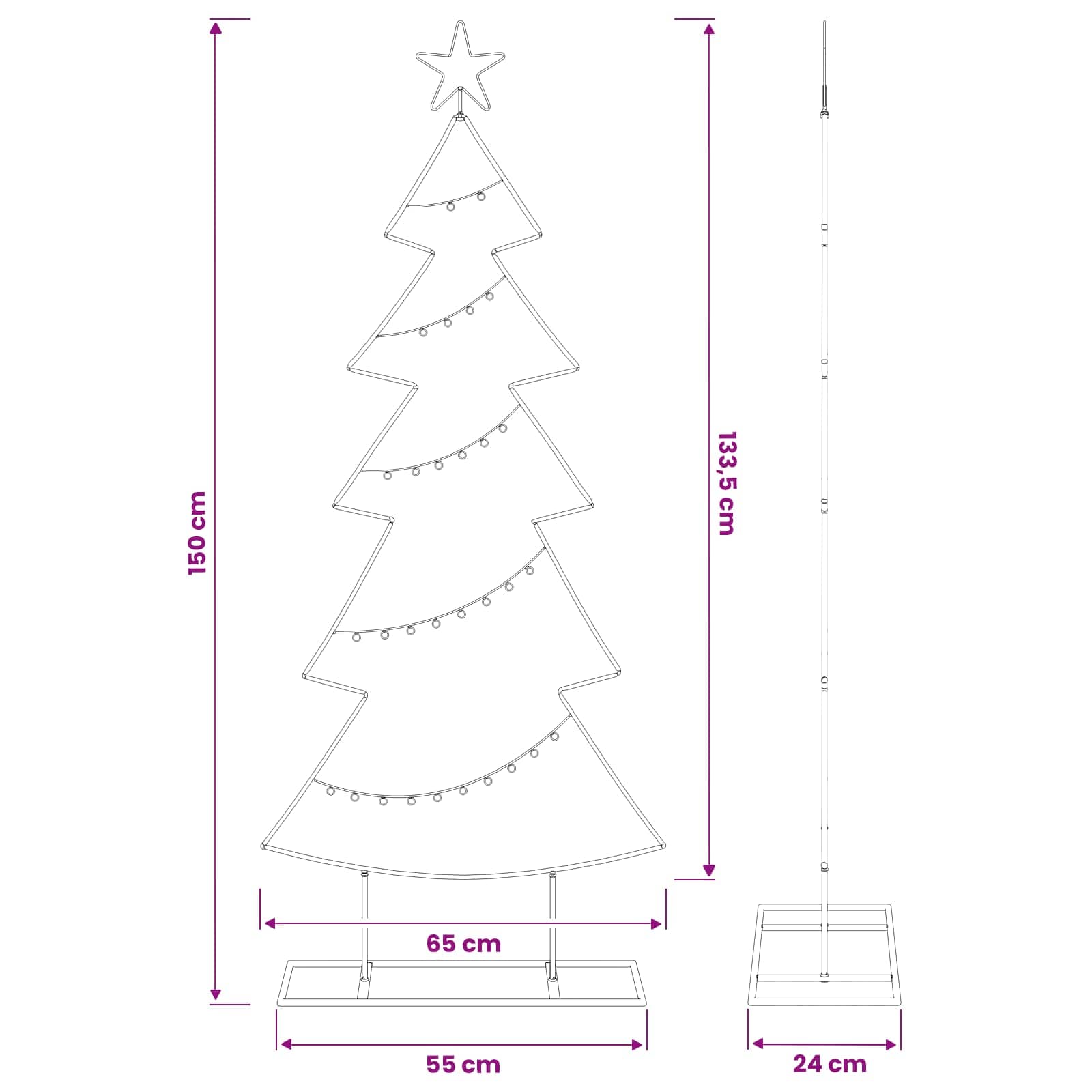 Albero di Natale in metallo con supporto KUOPIO 150 cm Acciaio