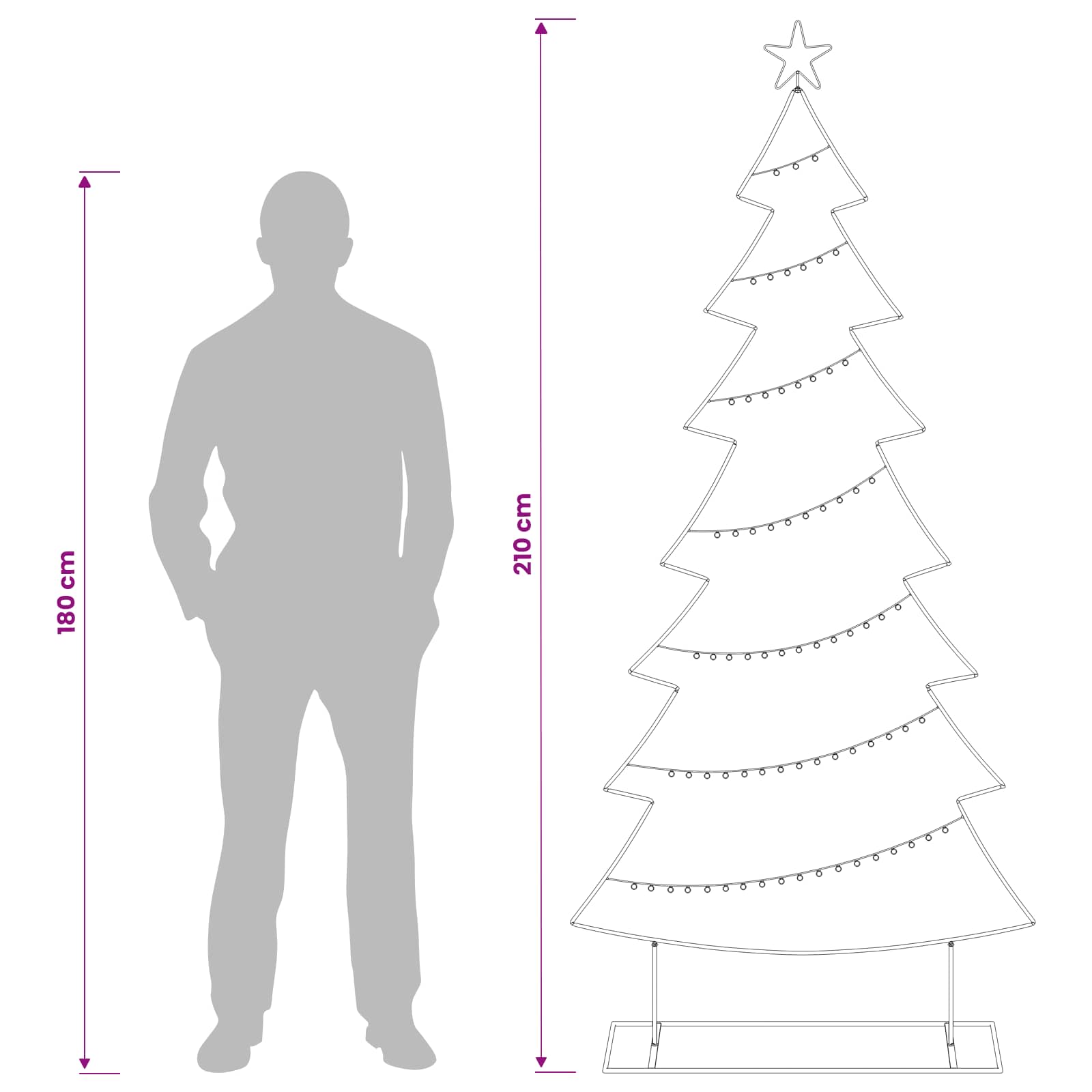 Albero di Natale in metallo con supporto KUOPIO 210 cm Acciaio