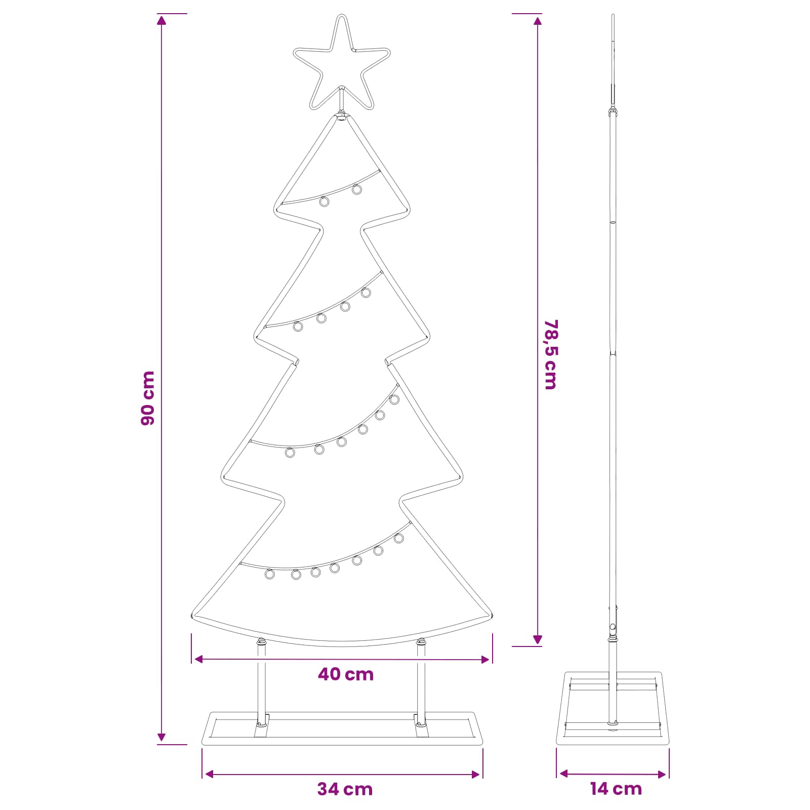 Albero di Natale in metallo con supporto KUOPIO 90 cm Acciaio