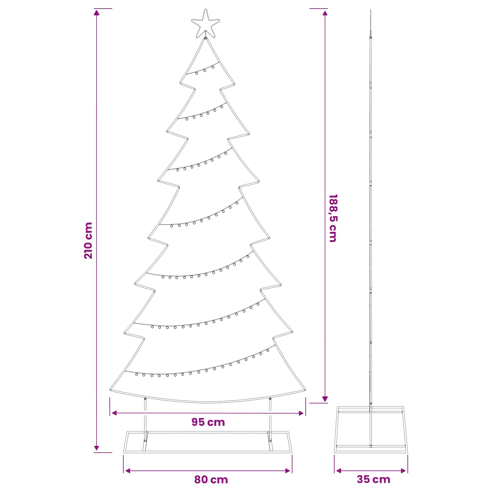 Albero di Natale in metallo con supporto KUOPIO 210 cm Acciaio