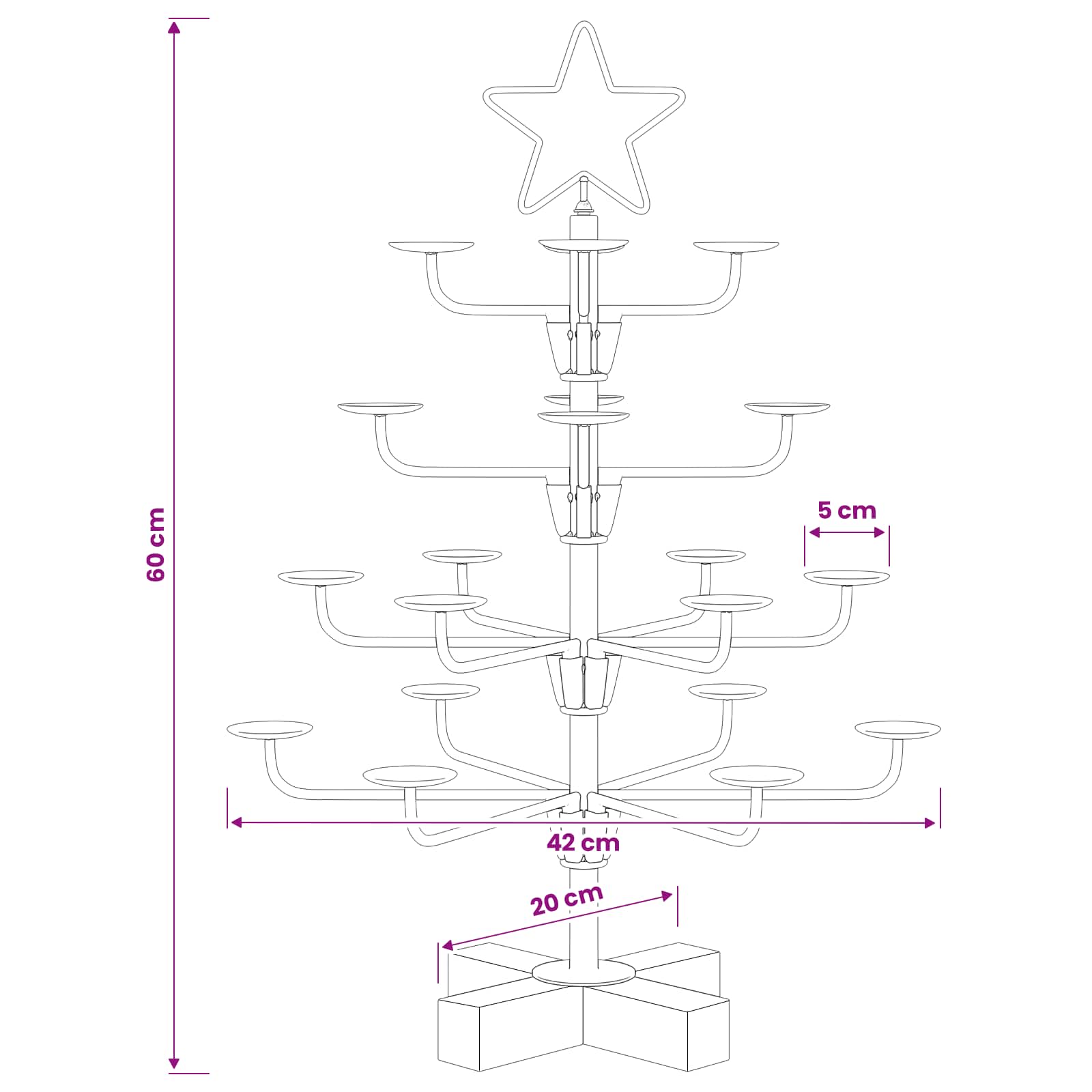 Albero di Natale in Metallo con Supporto KUOPIO 60 cm Acciaio