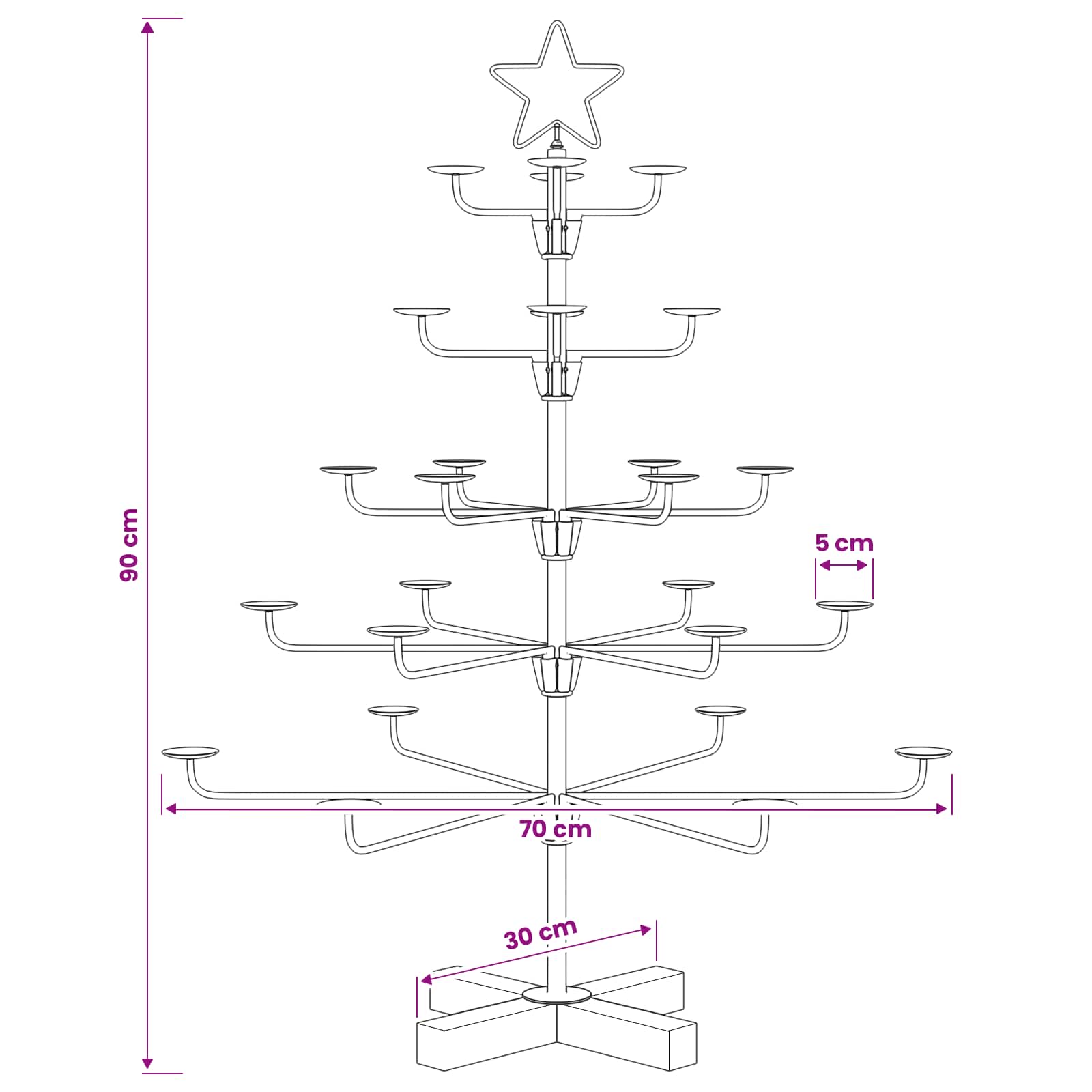 Albero di Natale in Metallo con Supporto KUOPIO 90 cm