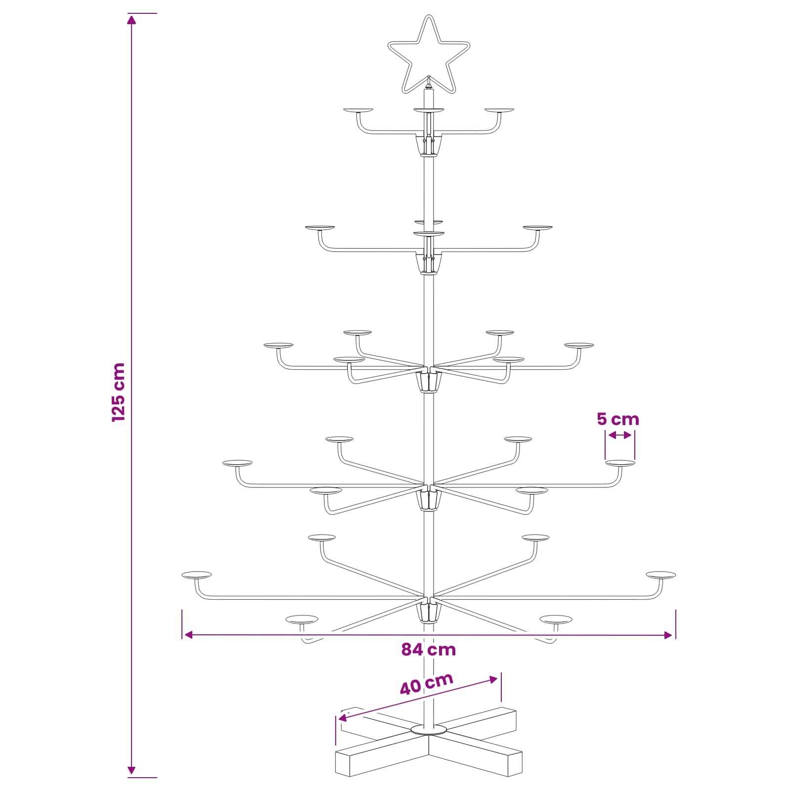 Albero di Natale in Metallo con Supporto KUOPIO 125 cm