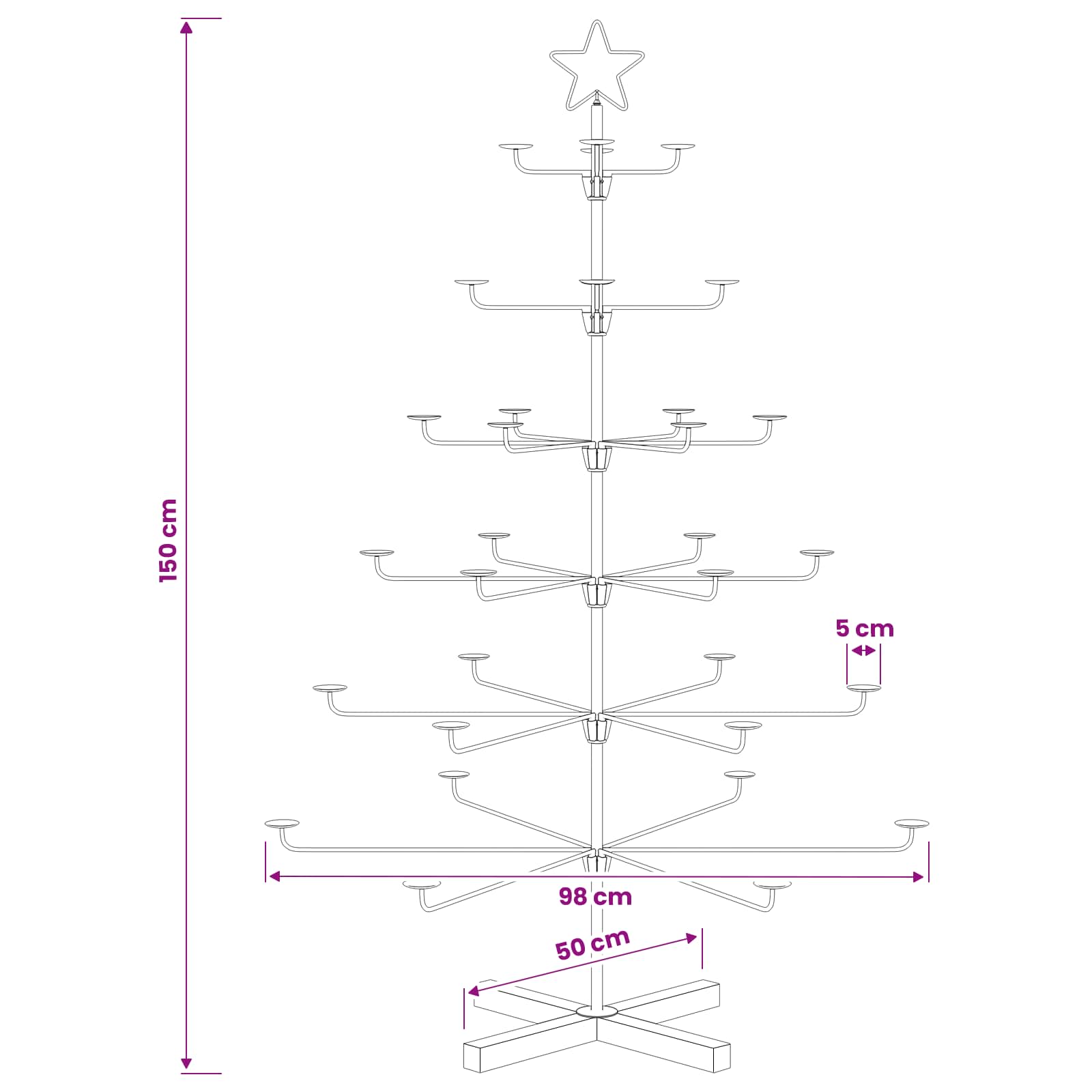 Albero di Natale in Metallo con Supporto KUOPIO 150 cm