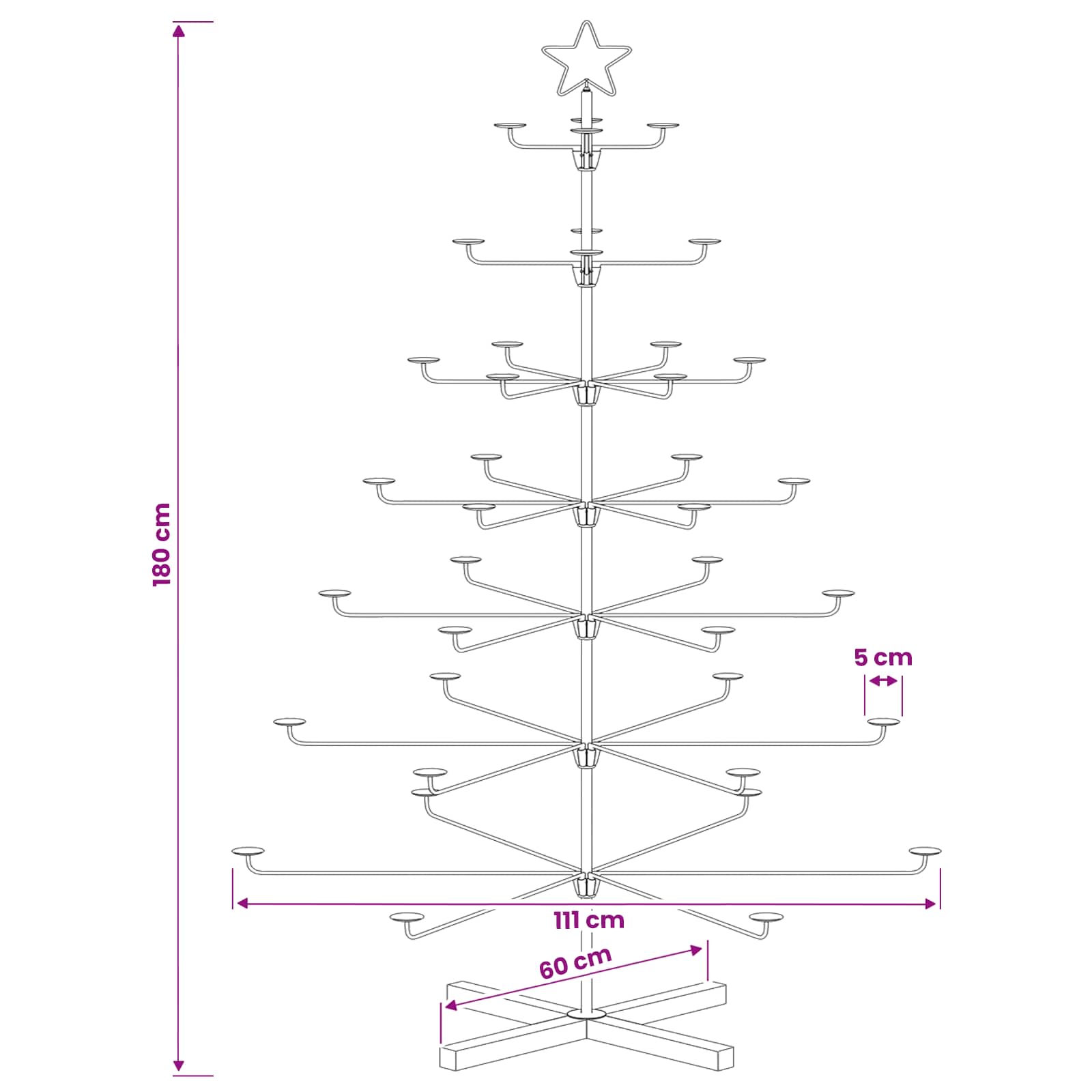 Albero di Natale in Metallo con Supporto KUOPIO 180 cm